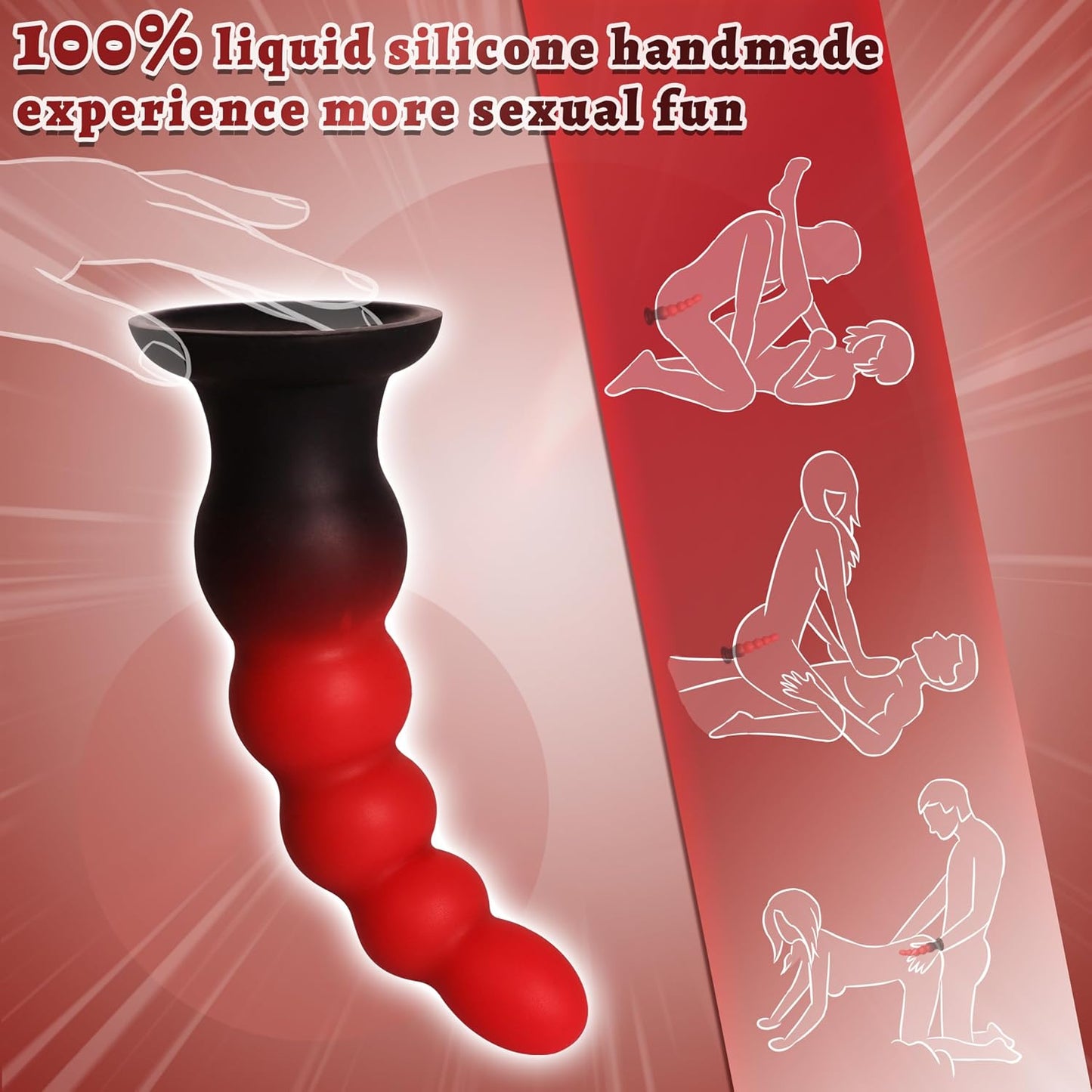 7'' Silicone Anal Butt Plug, Soft Anal Beads Five-Bead Progressive Anal Trainer, Anus Dilator Masturbator Adult Sex Toys with Strong Suction Cup for Hands-Free Play, Anal Toy for Men Women Couple