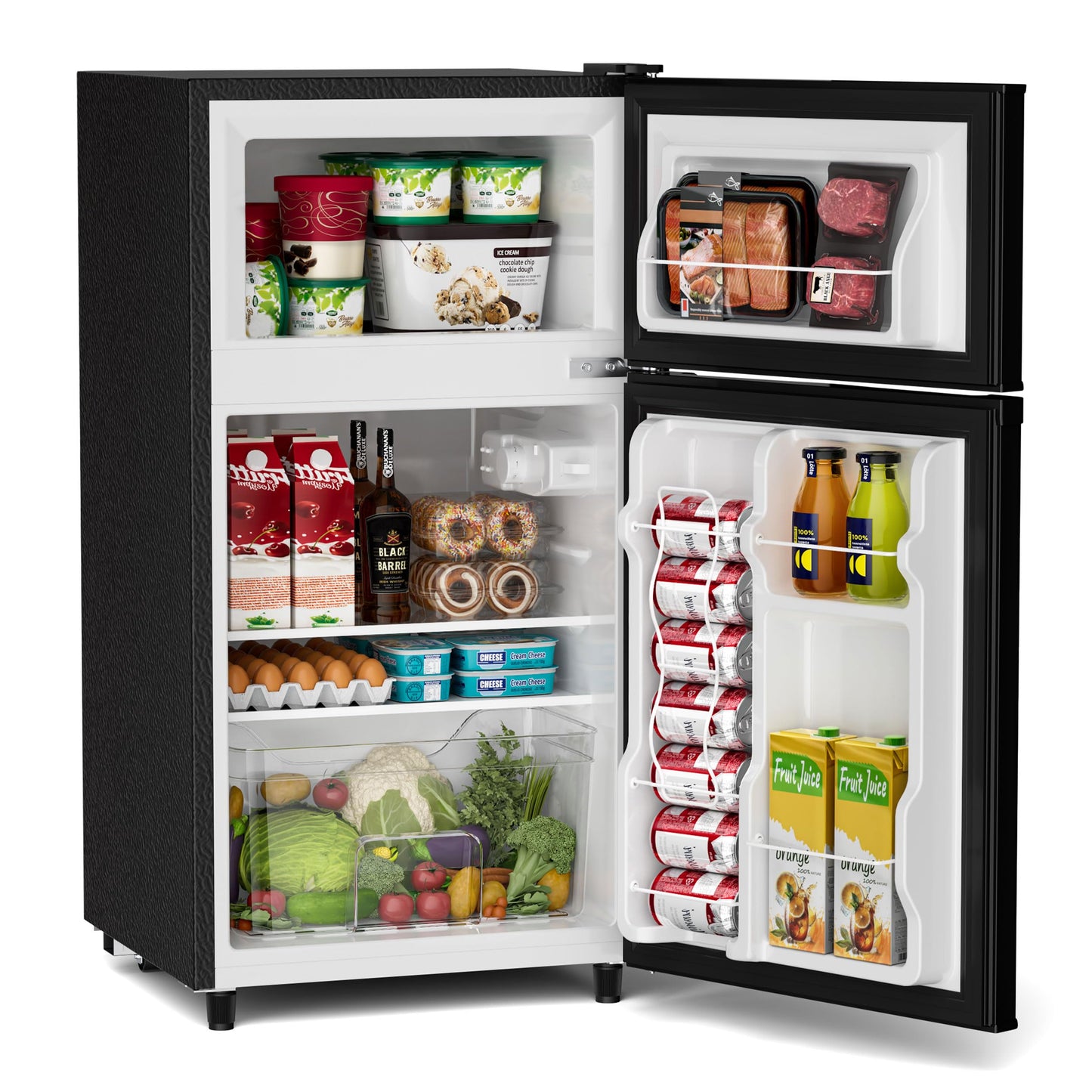 Manastin 3.55 Cu.Ft Mini Fridge with Freezer, Small Refrigerator with 2 Doors for Kitchen, Dorm, Office and Bedroom, Mini Refrigerator with Adjustable Shelves (Black)