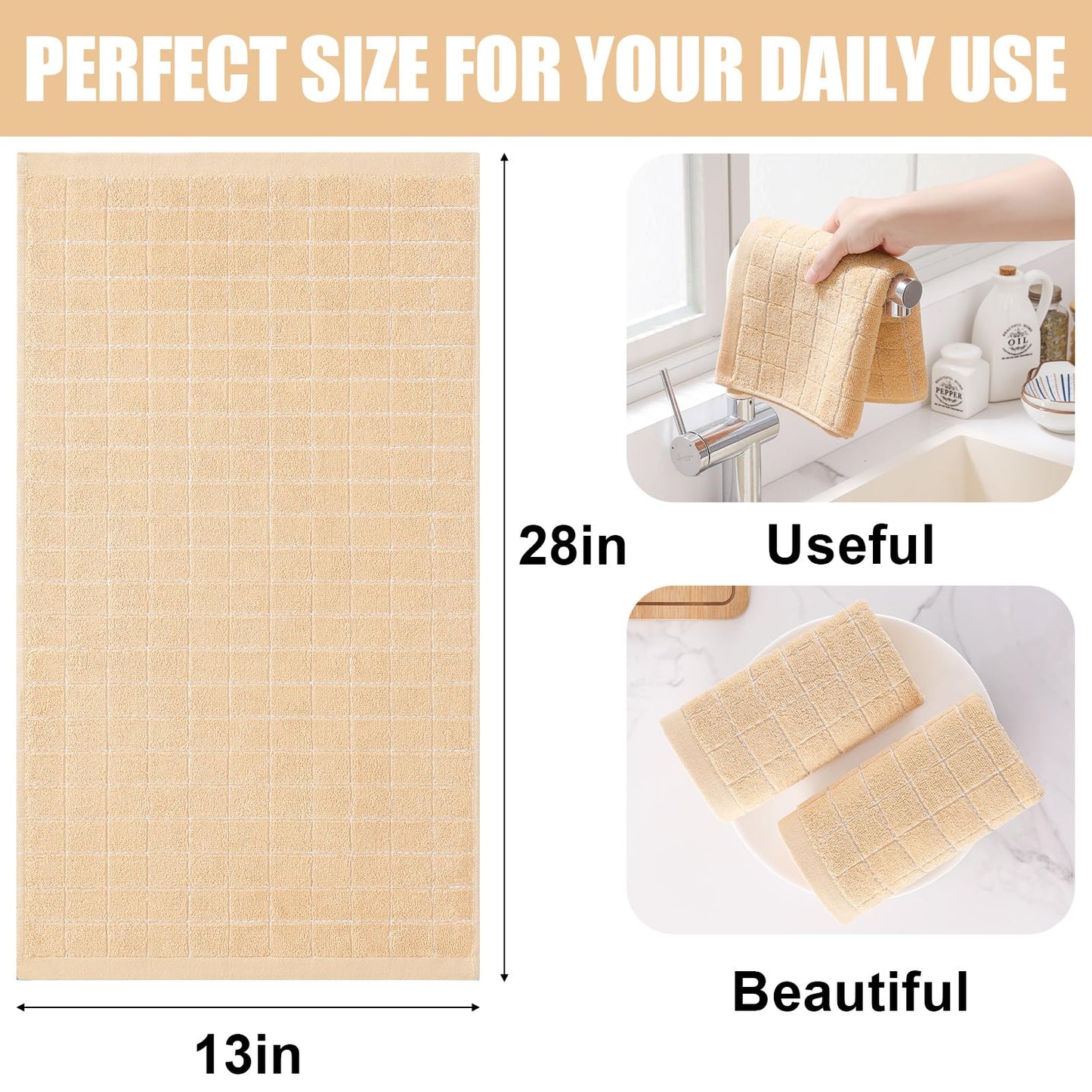 Homaxy 100% Cotton Terrycloth Check Design Dish Cloths & Dish Towels, Soft and Absorbent, Perfect for Kitchen Drying and Washing