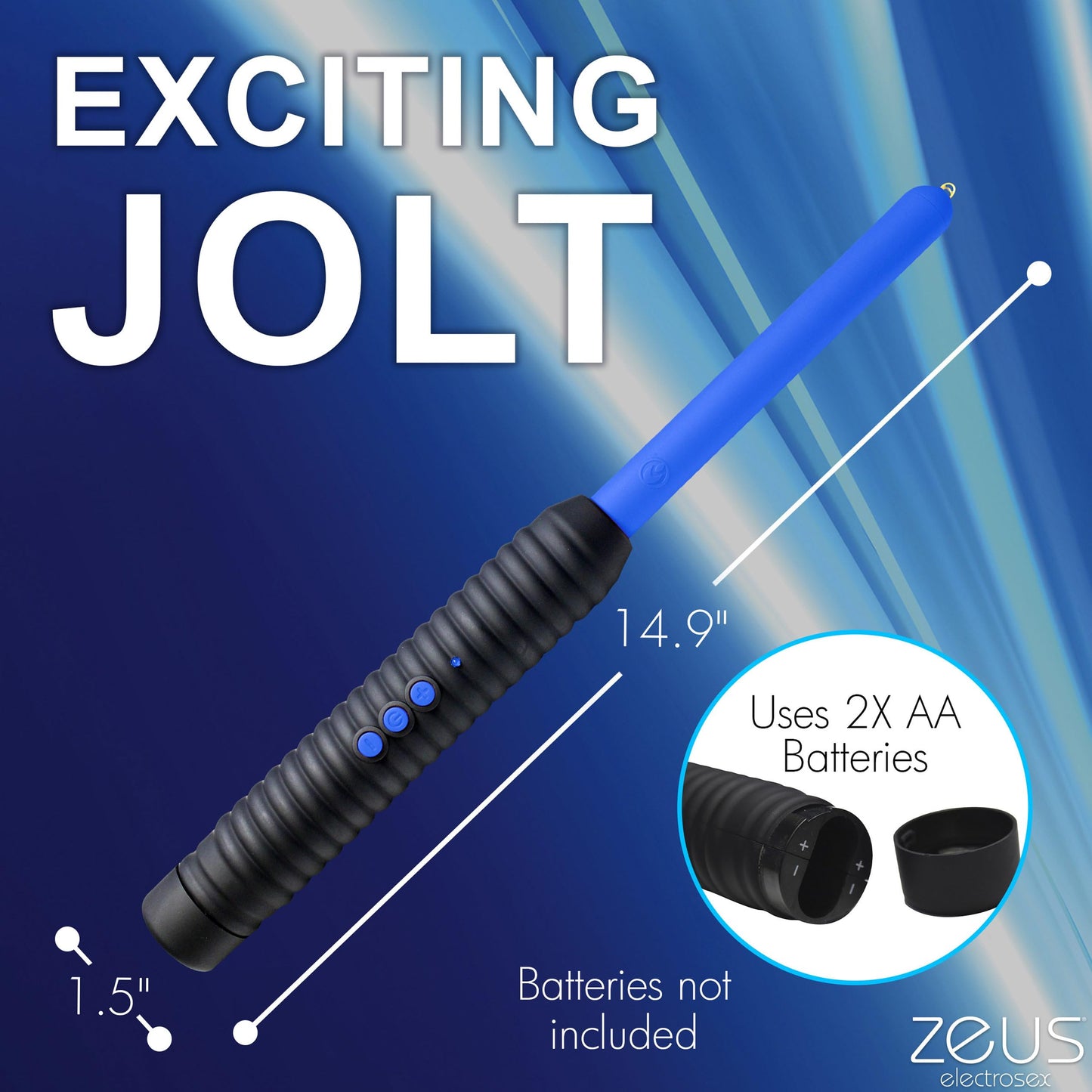 ZEUS ELECTROSEX Shock Rod E-Stim Zapping Wand for Men, Women, & Couples. Two Level of Pinpoint Shock, Easy Grip Handle, Sensory Play, 1 Piece, Blue.