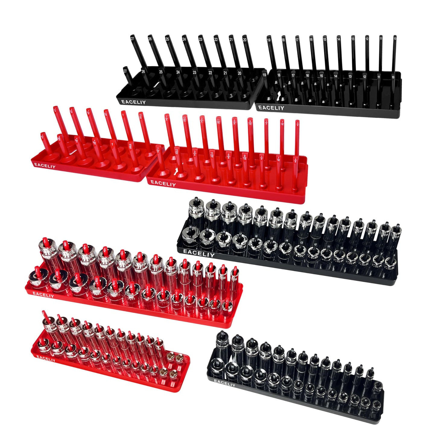 8Pcs Magnetic Socket Organizer Set, 1/2", 1/4" and 3/8" SAE & Metric Deep & Shallow Socket Holder Kit, Socket Trays,holds 199pcs Sockets (sockets not included)