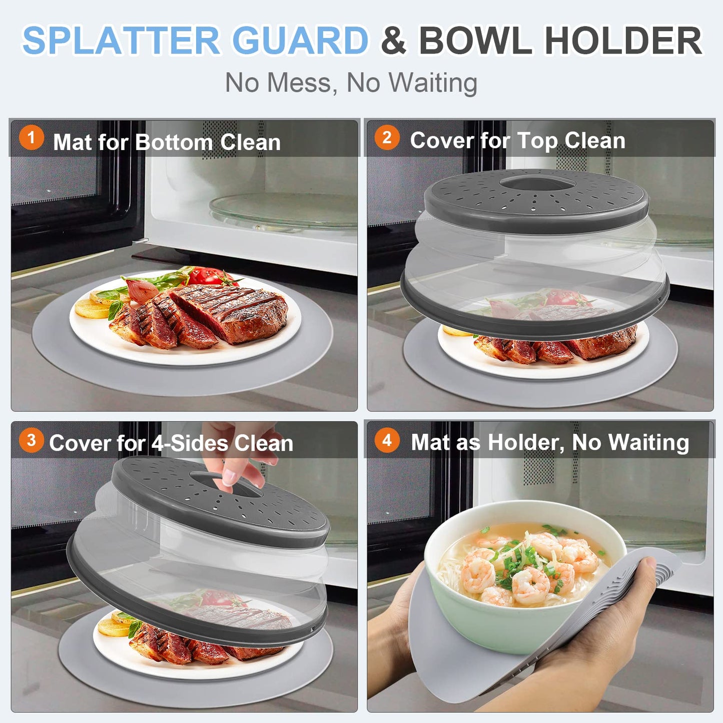 Easy Grip, Microwave Cover for food, LekDrok Microwave Splatter Guard, Collapsible Lid for Plate Dish Bowl, Multi-Purpose Colander Kitchen Gadget for Meal Prep, Dishwasher-Safe, BPA-Free, Charcoal