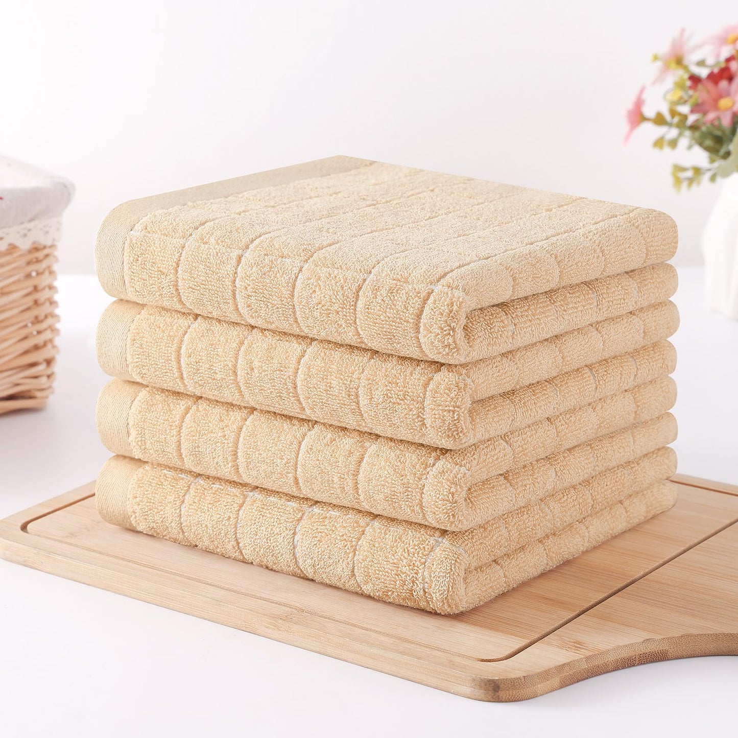 Homaxy 100% Cotton Terrycloth Check Design Dish Cloths & Dish Towels, Soft and Absorbent, Perfect for Kitchen Drying and Washing