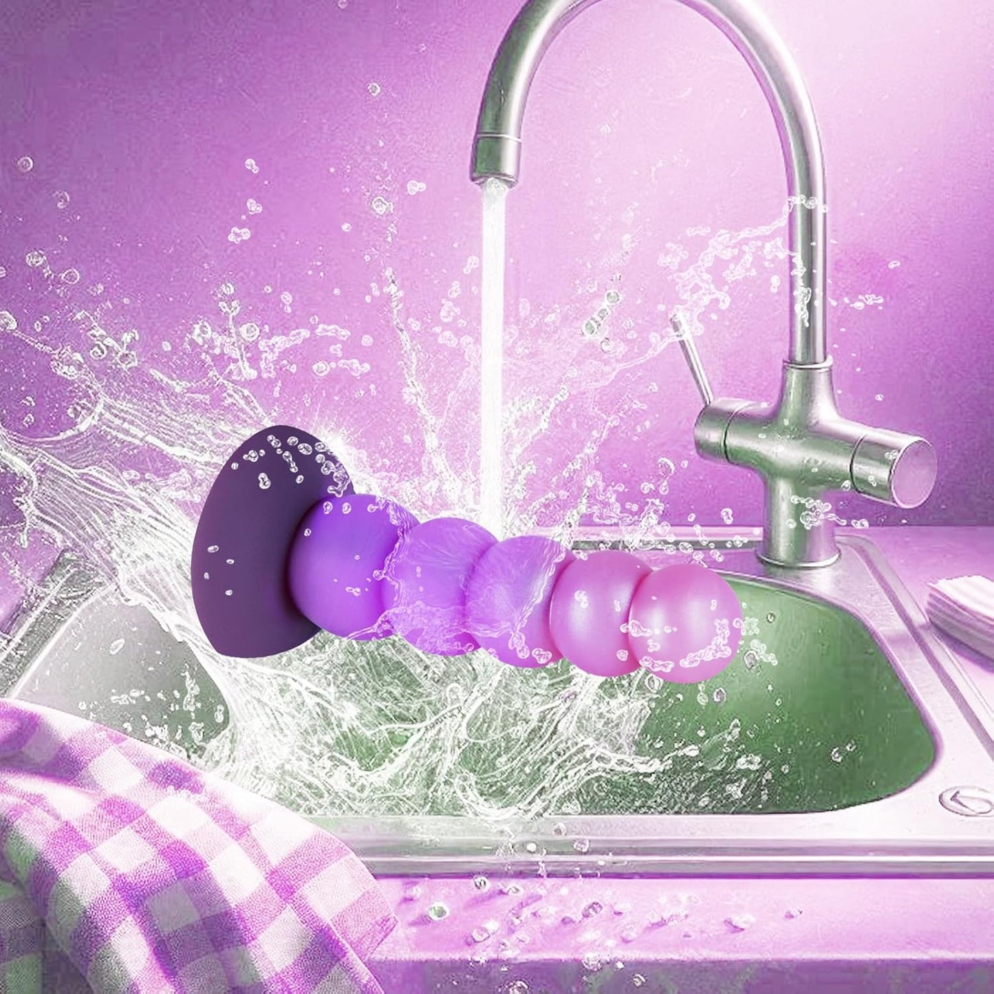 5.5 Inch Small Silicone Beads Dildo Anal Plug with Suction Cup, Soft Fantasy Pink Purple 5 Knots Dildos Butt Plug, G-Spot Dildo Prostate Massager Anal Trainer Expander Sex Toy for Women Men Beginner