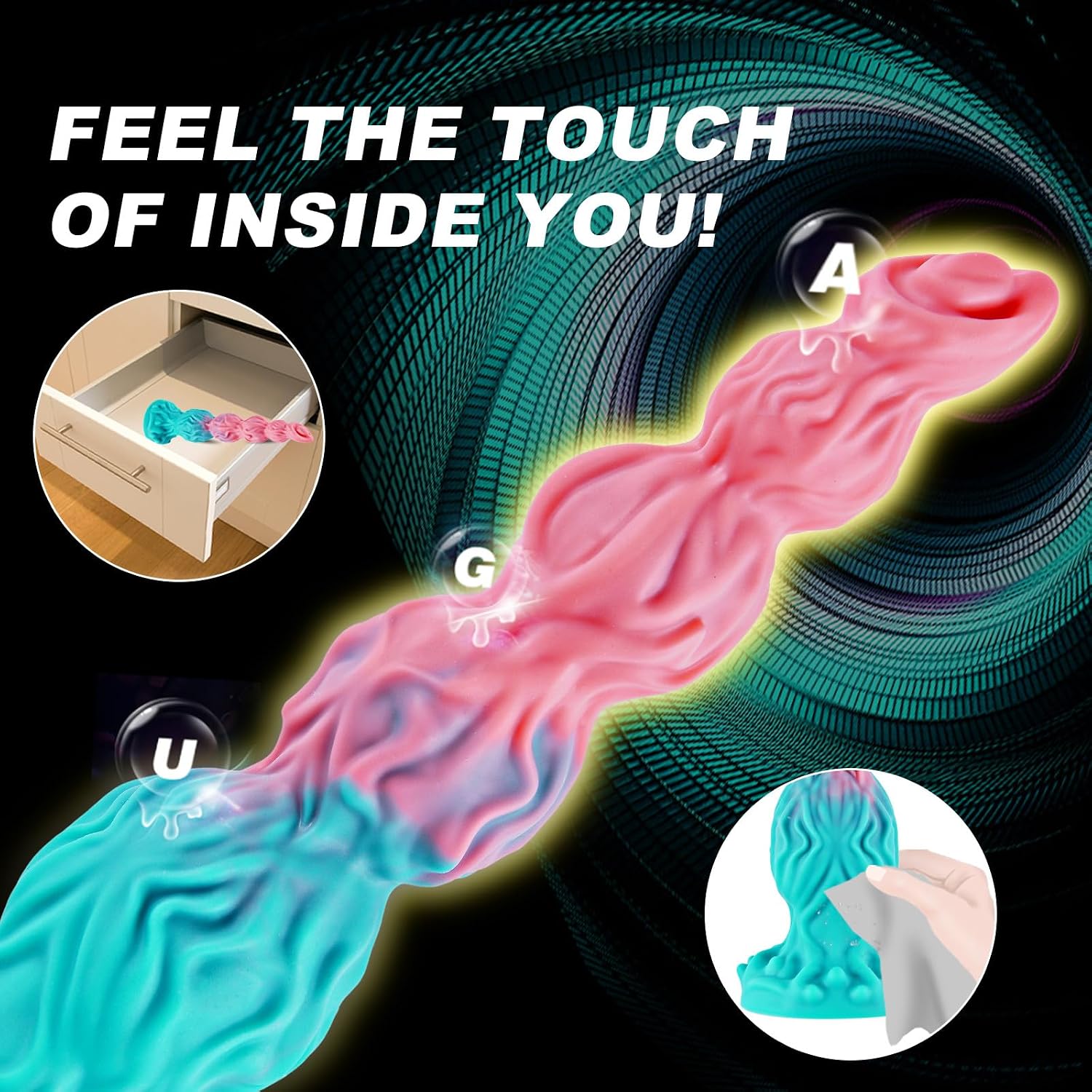 8 Inch Fantasy Monster 5 Knots Small Dildo with Suction Cup, 7 Inch Soft Silicone Slim Thin Anal Dog Knot Dildo Pink Green Wolf Penis, Dragon Horse Alien G-Spot Dildos Sex Toys for Women Men Beginner