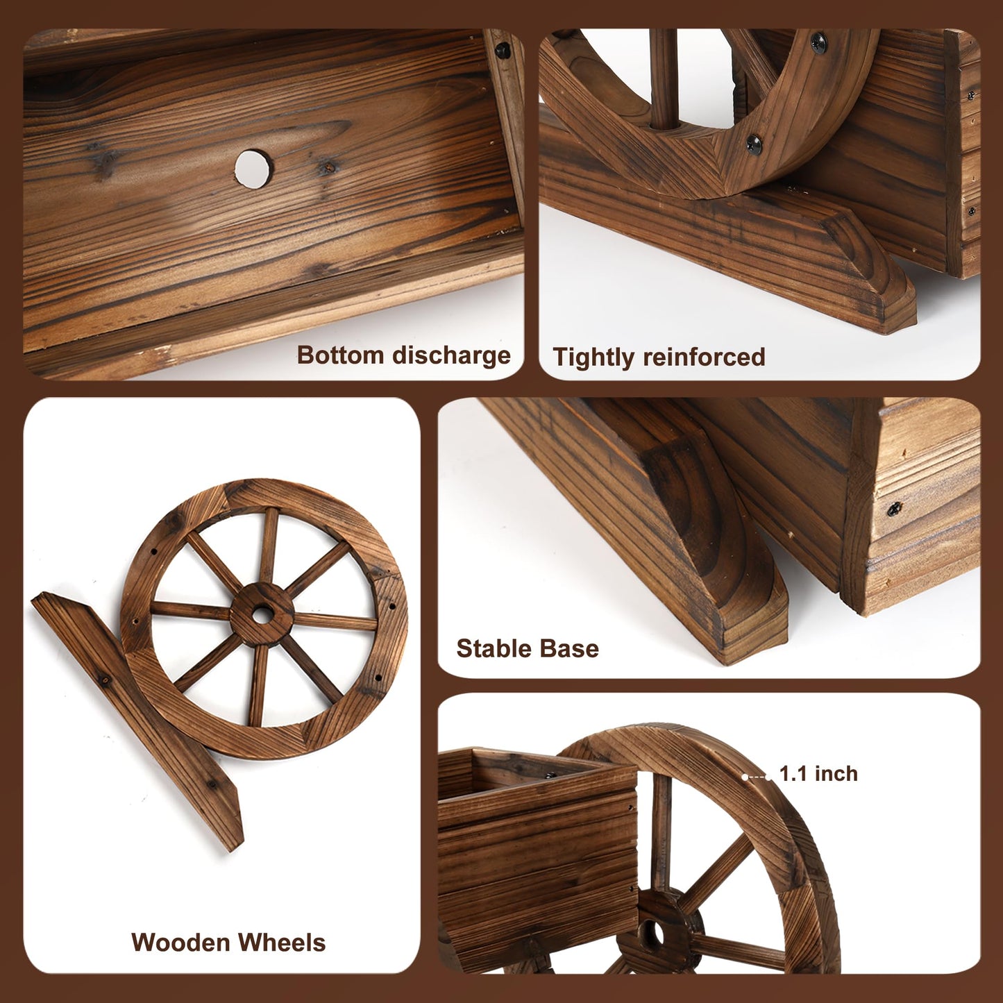 OIPRTGFJ Wooden Wagon Planter Box Garden Planter with Wheels