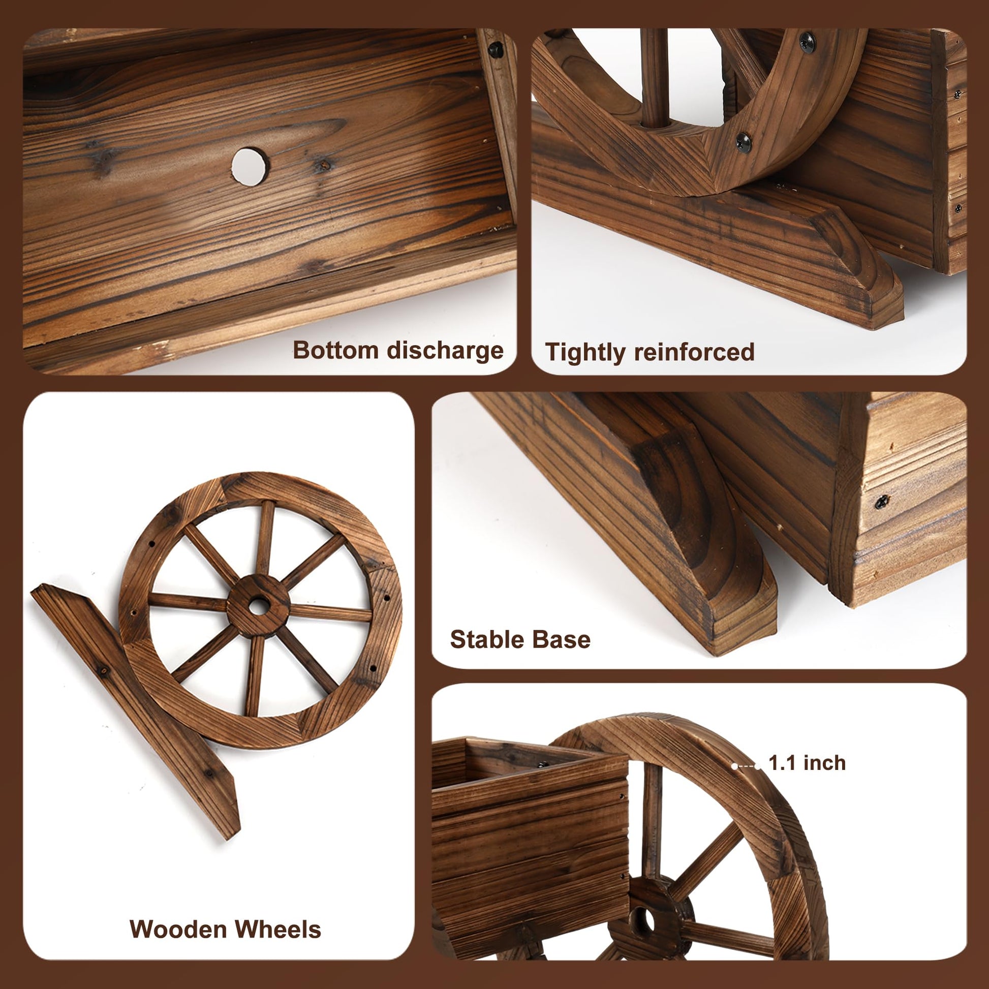 OIPRTGFJ Wooden Wagon Planter Box Garden Planter with Wheels