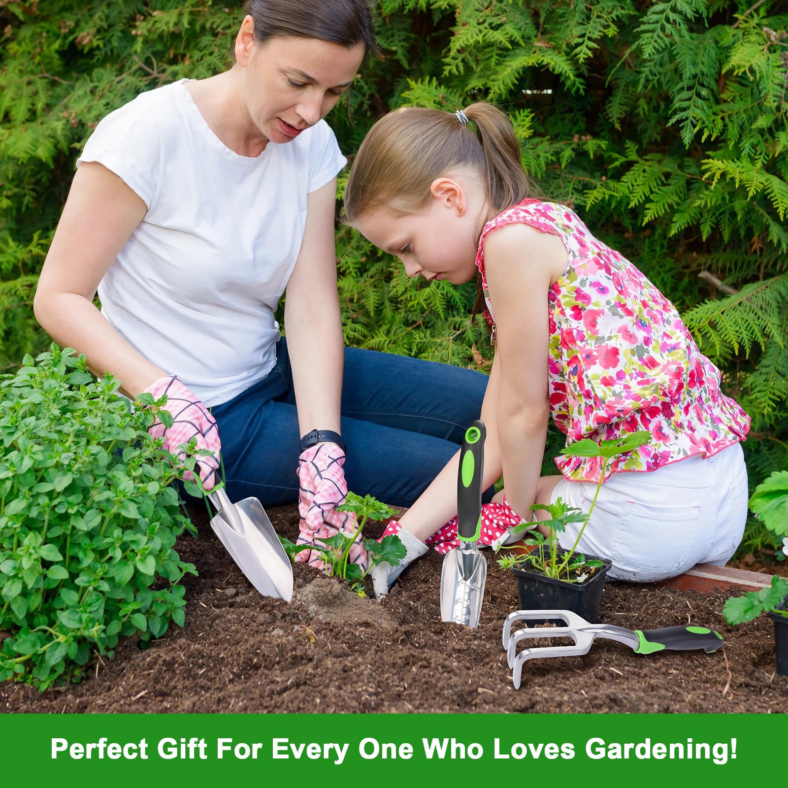 Garden Tools Set, 3 Pack Heavy Duty Gardening Tools Set Include Garden Shovel, Transplant Trowel and Hand Rake