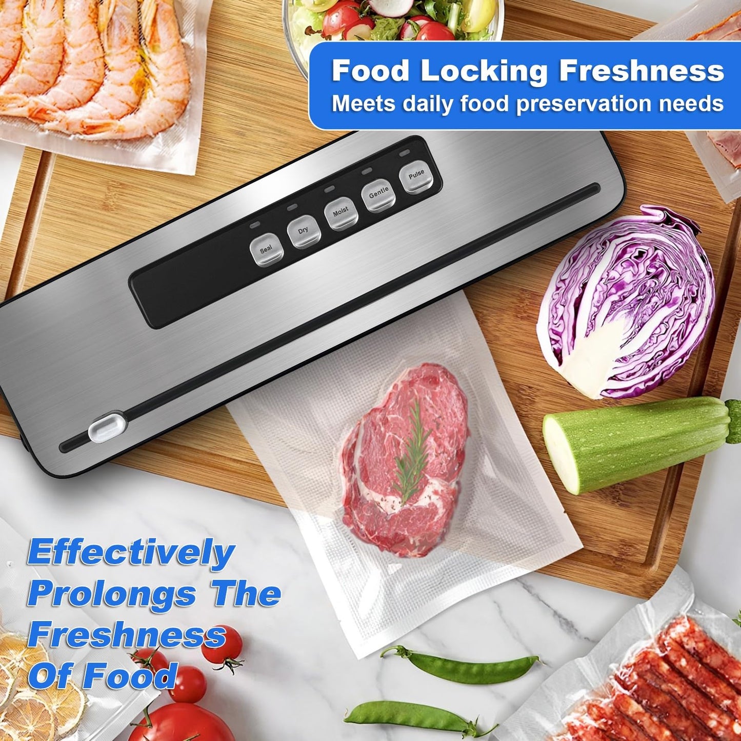High-power Automatic Food Vacuum Sealer,household vacuum sealer,food sealer,Digital Timer, Compact Design,with 10 Bags