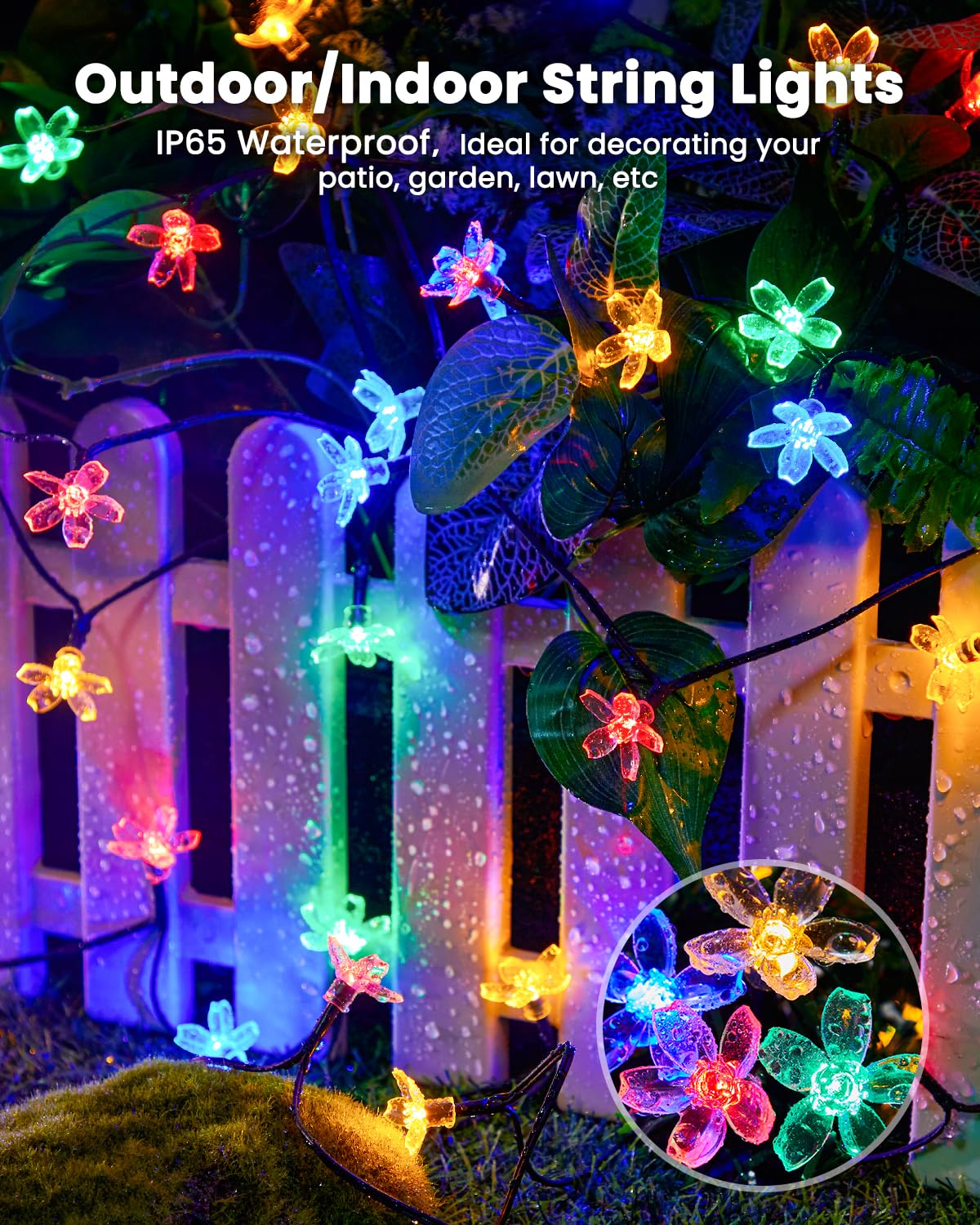 Brightown 60 LED Flower Solar String Lights Outdoor Waterproof Fairy Lights for Garden Yard Fence Patio Party Christmas Tree Wedding