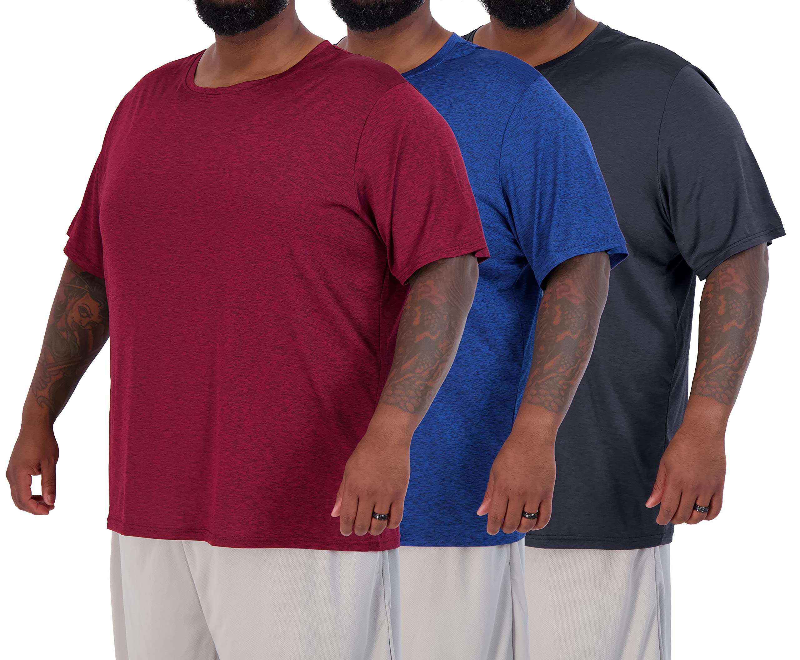 Real Essentials 3 Pack: Men’s Big & Tall Short Sleeve Dry Fit Crew Neck T-Shirt - Gym Workout Athletic Running Tee (3XT-5XT)