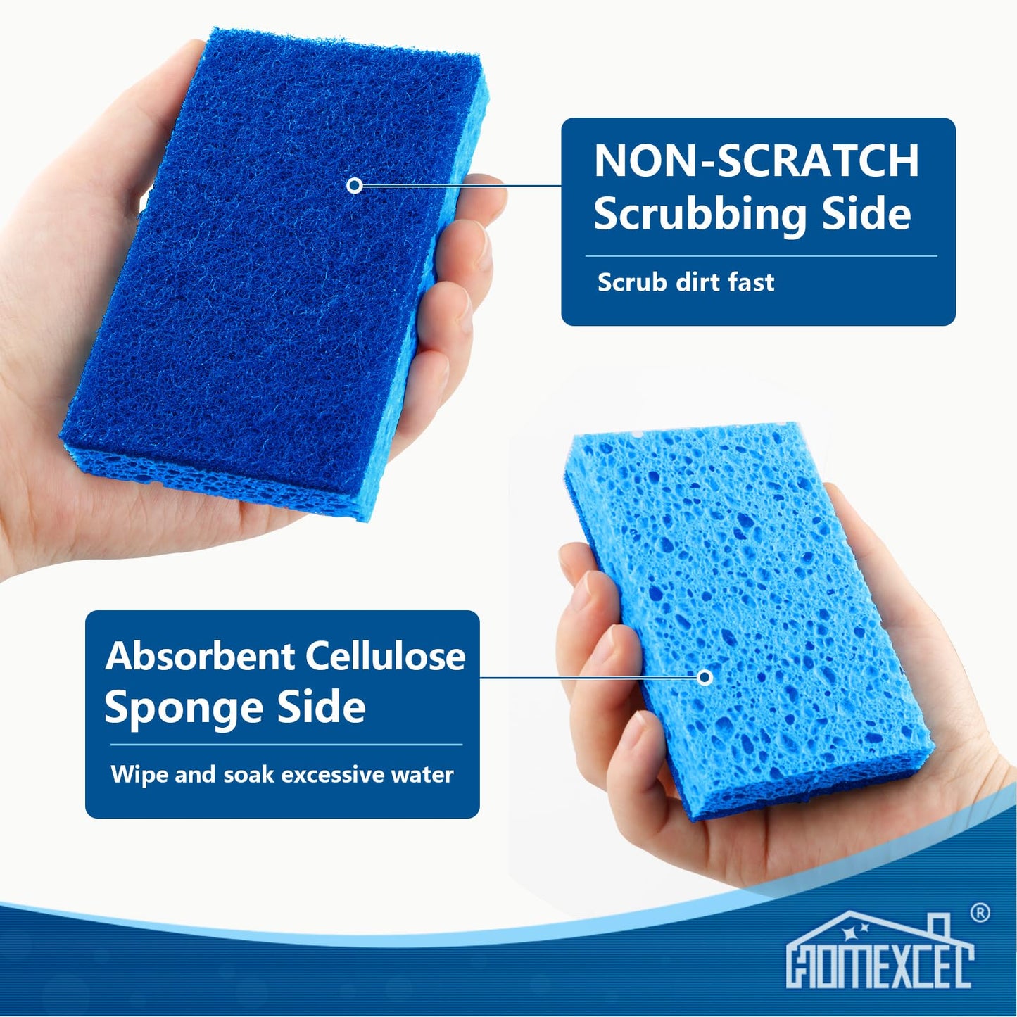 HOMEXCEL Sponges Kitchen, Non-Scratch Scrub Dish Sponges, Safe on Non-Stick Cookware,Dual Sided Cleaning Sponges for Kitchen,Household,Bathroom and More