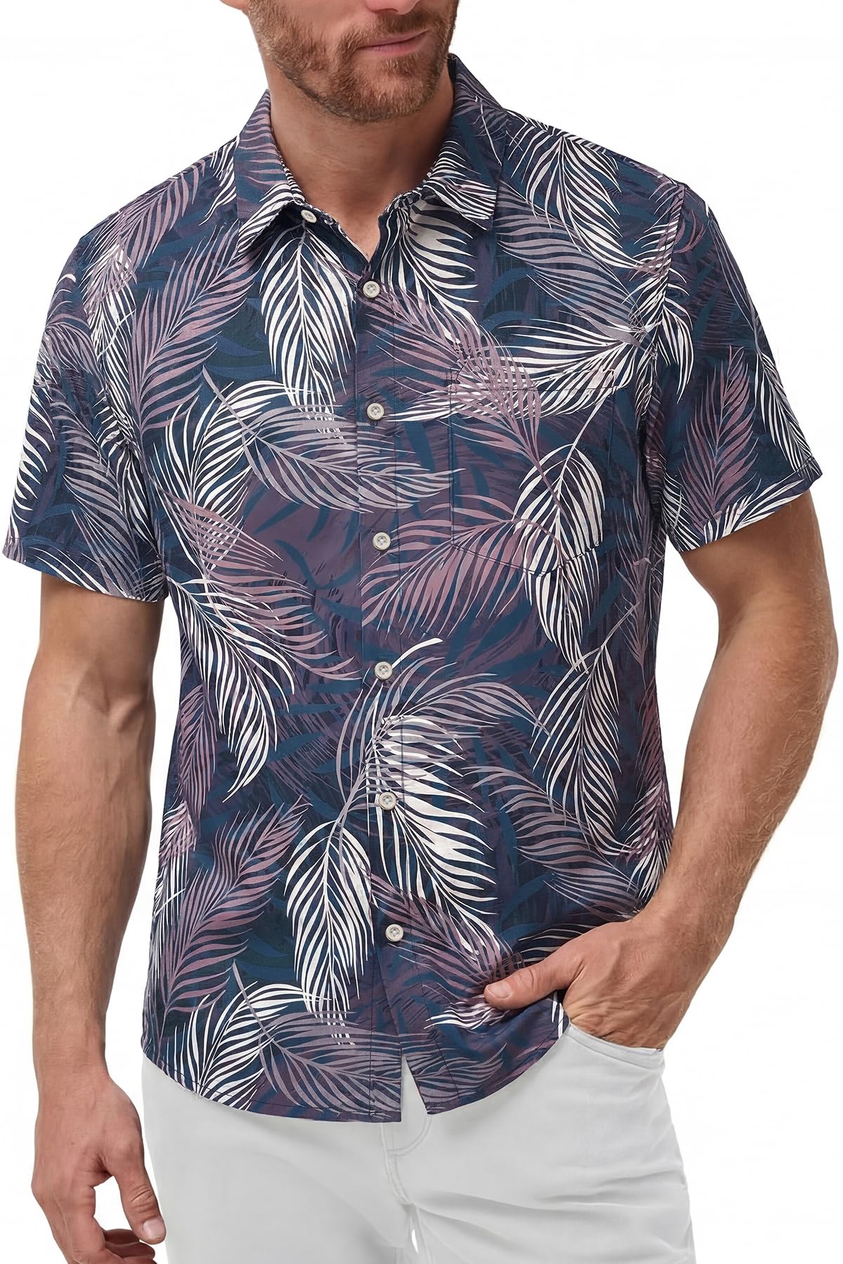 KYKU Mens Hawaiian Shirts Short Sleeve Button Down Summer Vacation Beach Shirts, Pleated Back, with Pocket