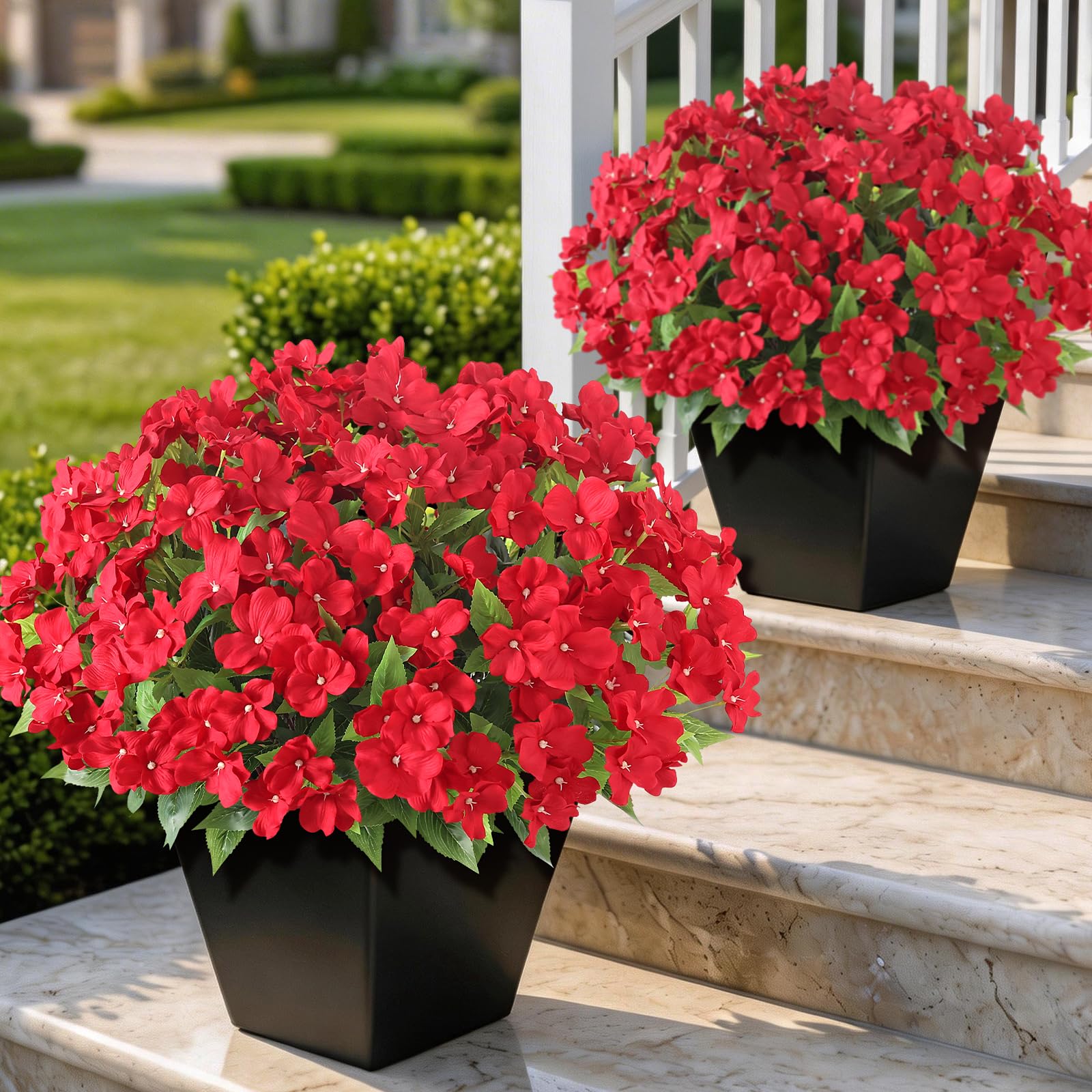 YXZZWL Artificial Impatiens for Outdoor Spring Summer Decor, No Fade Silk Fake Flowers, UV-Resistant Faux Plants for Garden Porch Home Farmhouse Decoration
