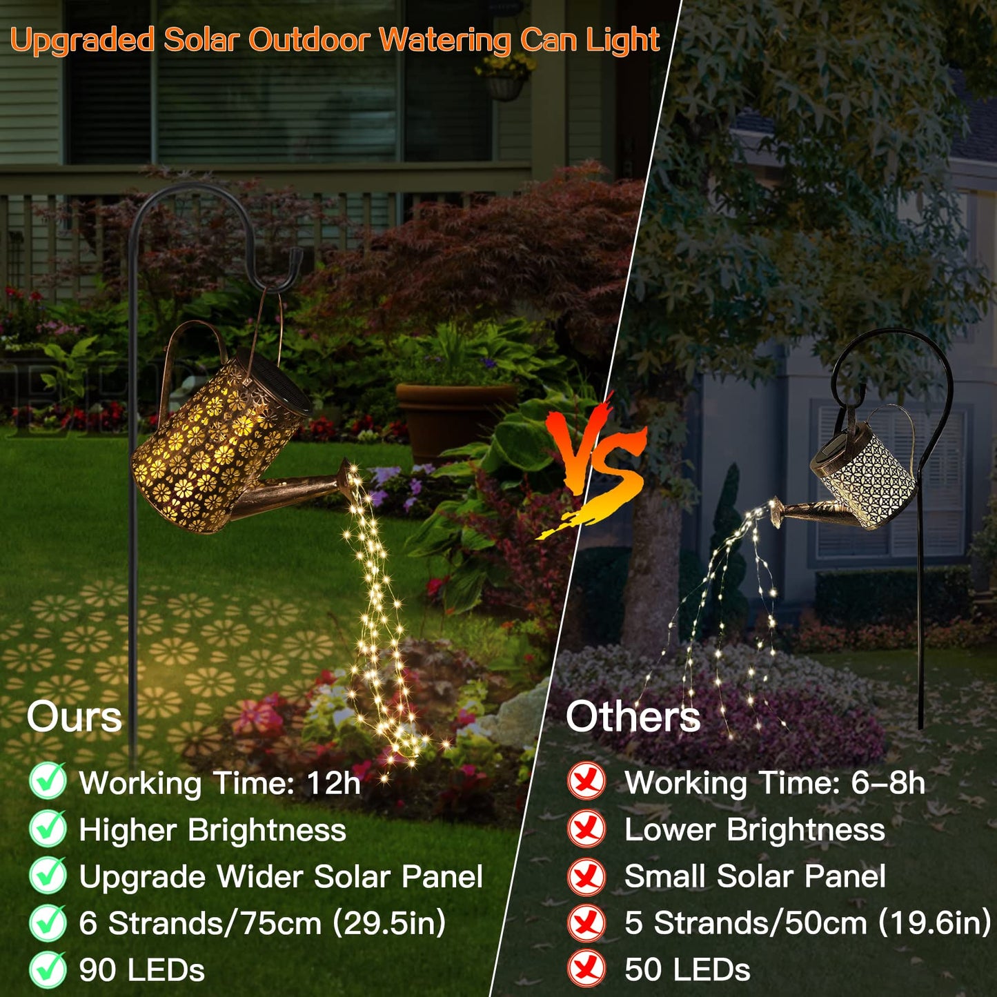 Afootry Solar Watering Can with Lights, Outdoor Garden Decor, Hanging Solar Lantern