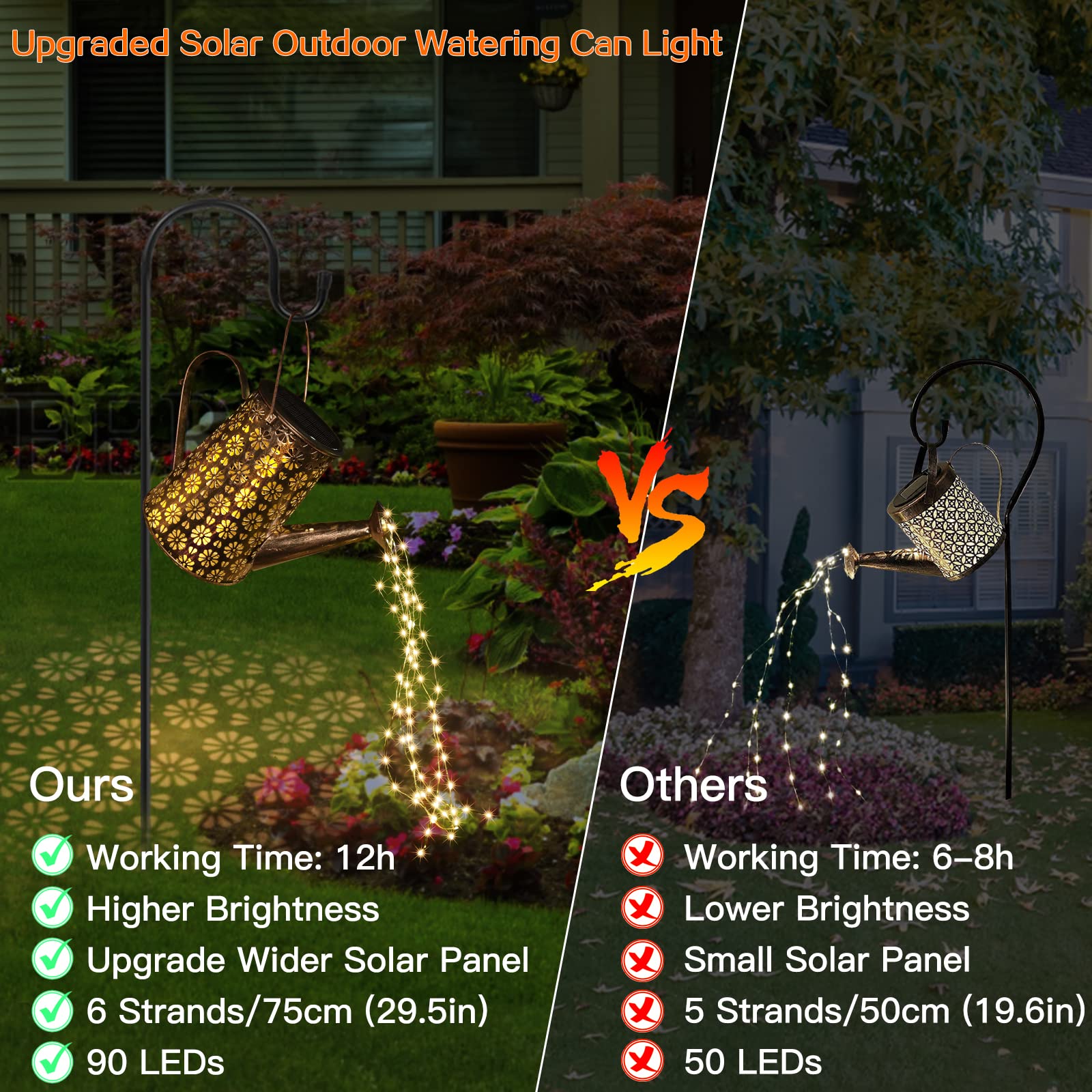 Afootry Solar Watering Can with Lights, Outdoor Garden Decor, Hanging Solar Lantern