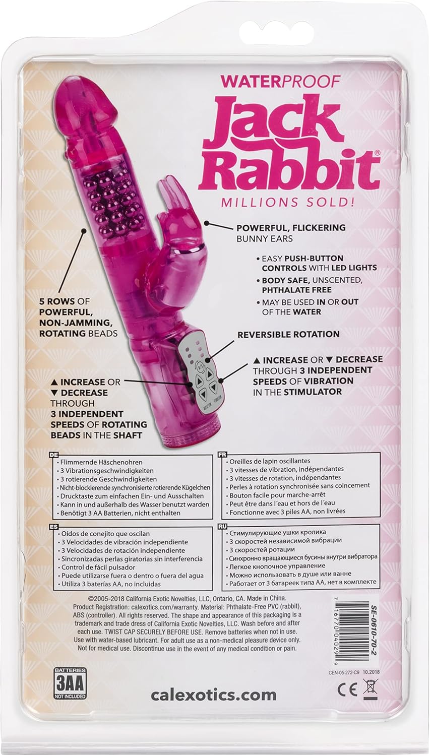 CalExotics Waterproof Jack Rabbit Vibrator Rotating Shaft Pink