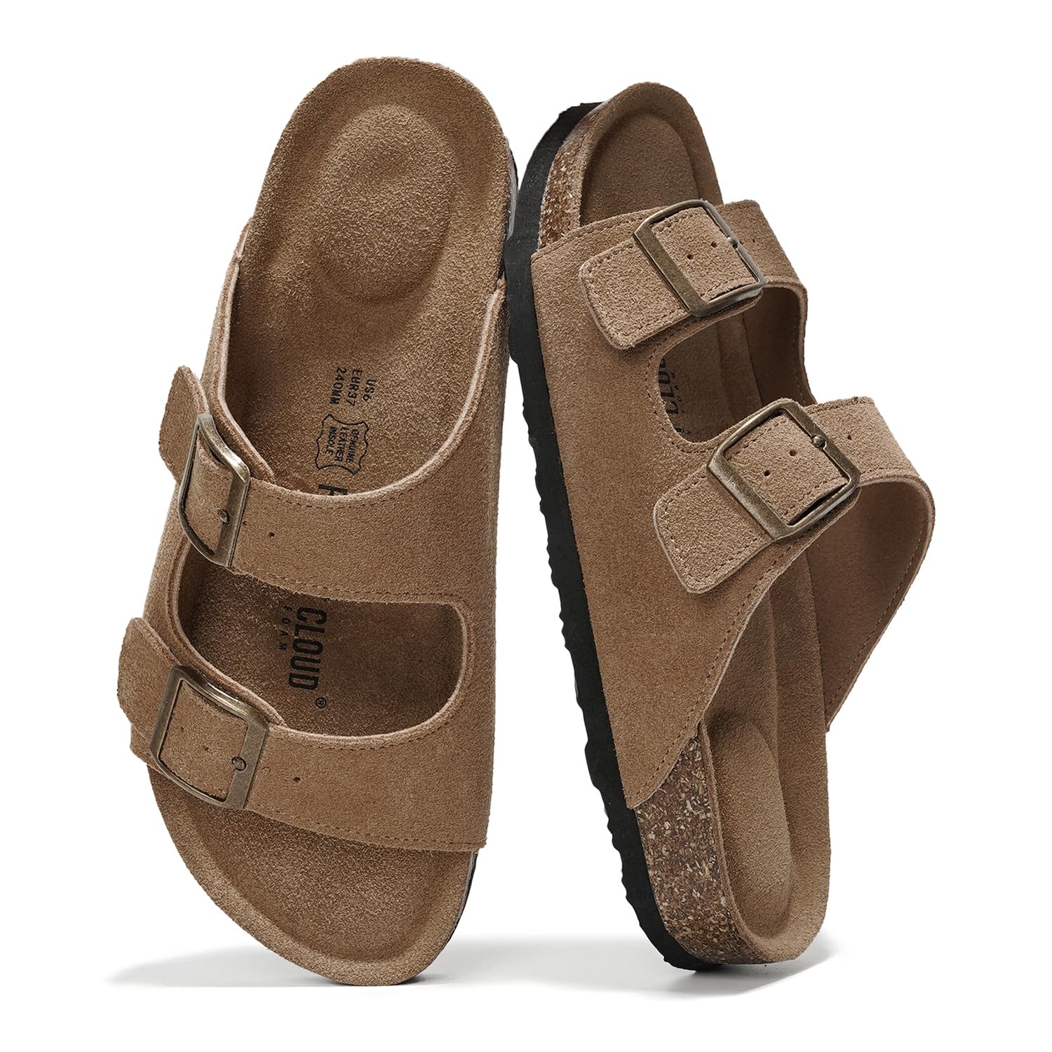Project Cloud 100% Genuine Leather Flat Sandals For Women 2026 Cork Footbed Womens Sandals with Memory Foam and arch support Vacation Essentials Slides for Women Footwear (Venita)