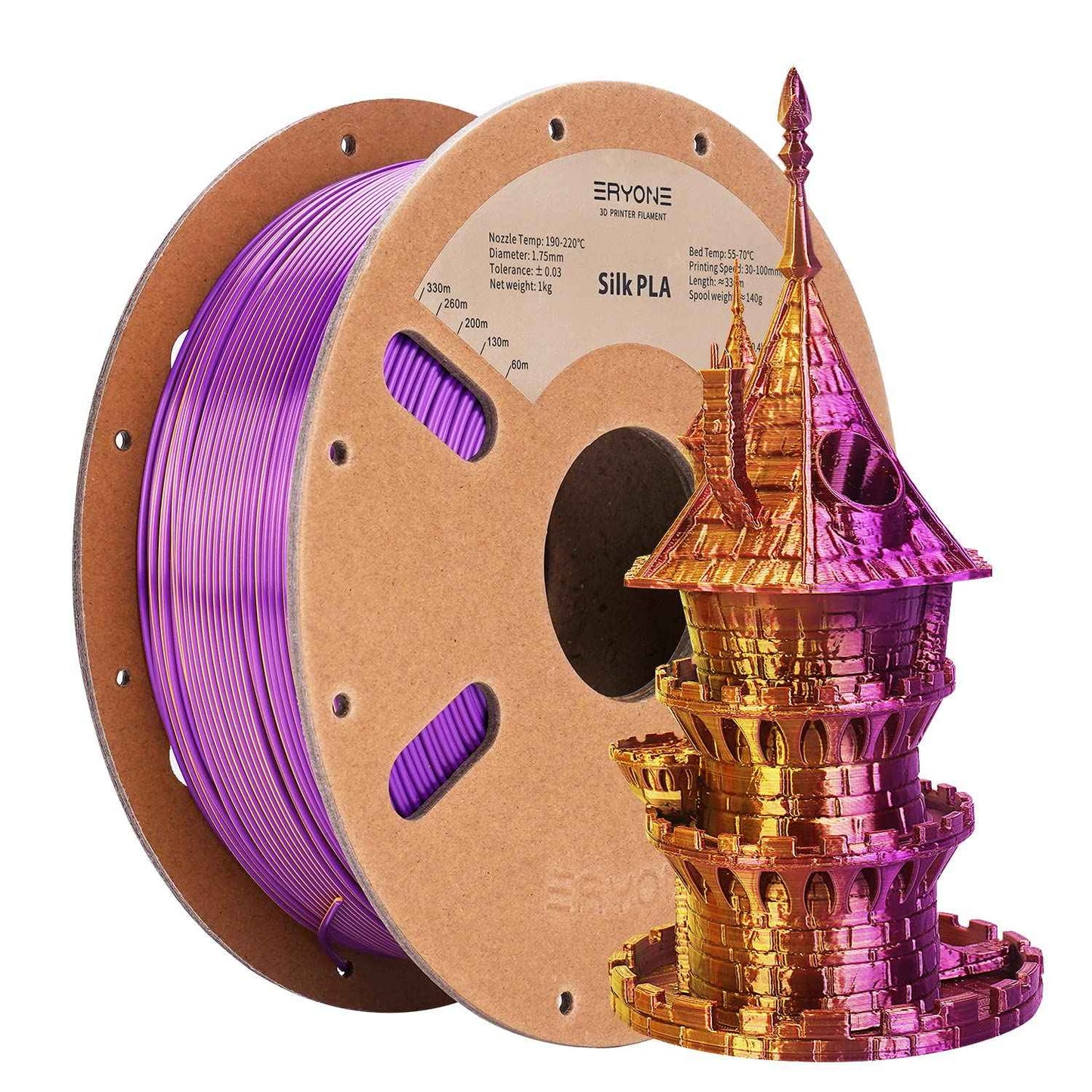 ERYONE Silk Color PLA Filament 3D Printer 1.75mm +/- 0.03mm, Filament PLA Cardboard Spool