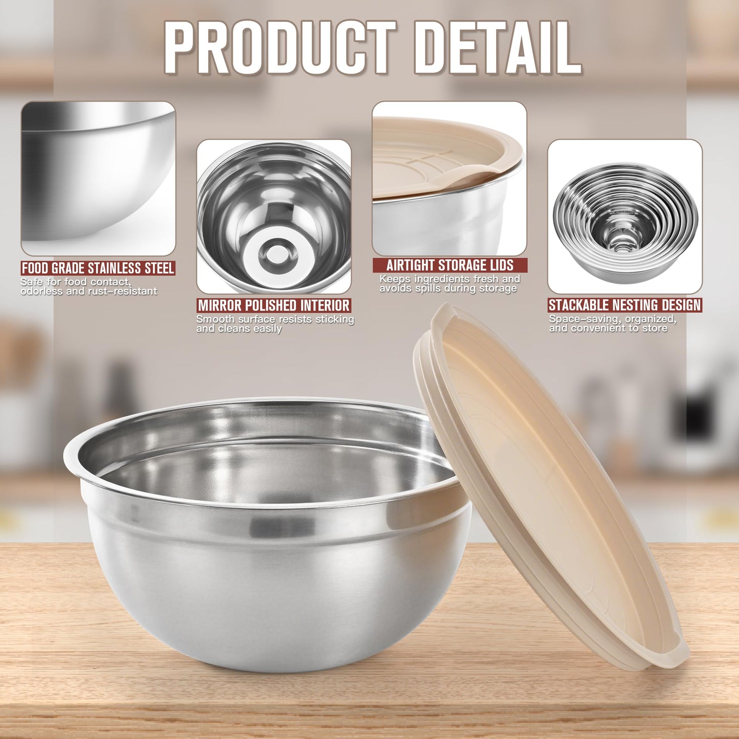 YUNNKEEY Mixing Bowls with Lids Set