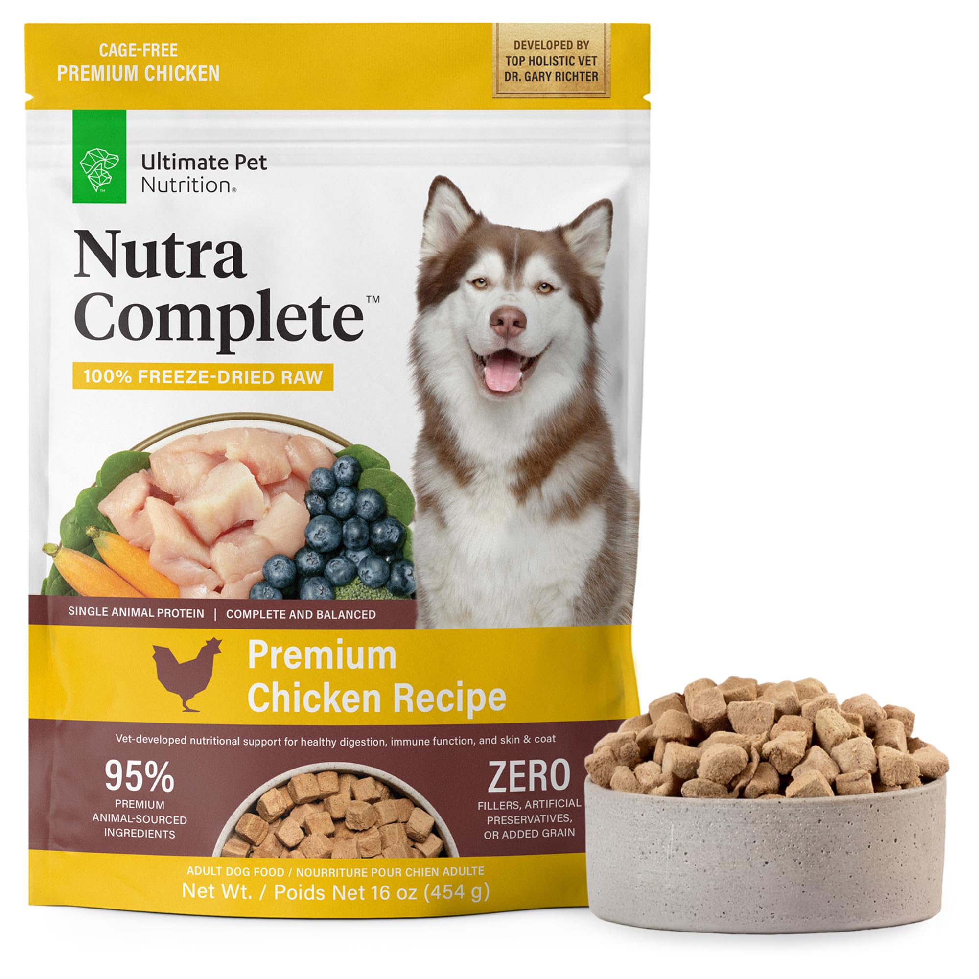 ULTIMATE PET NUTRITION Nutra Complete, 100% Freeze Dried Veterinarian Formulated Raw Dog Food with Antioxidants Prebiotics and Amino Acids,