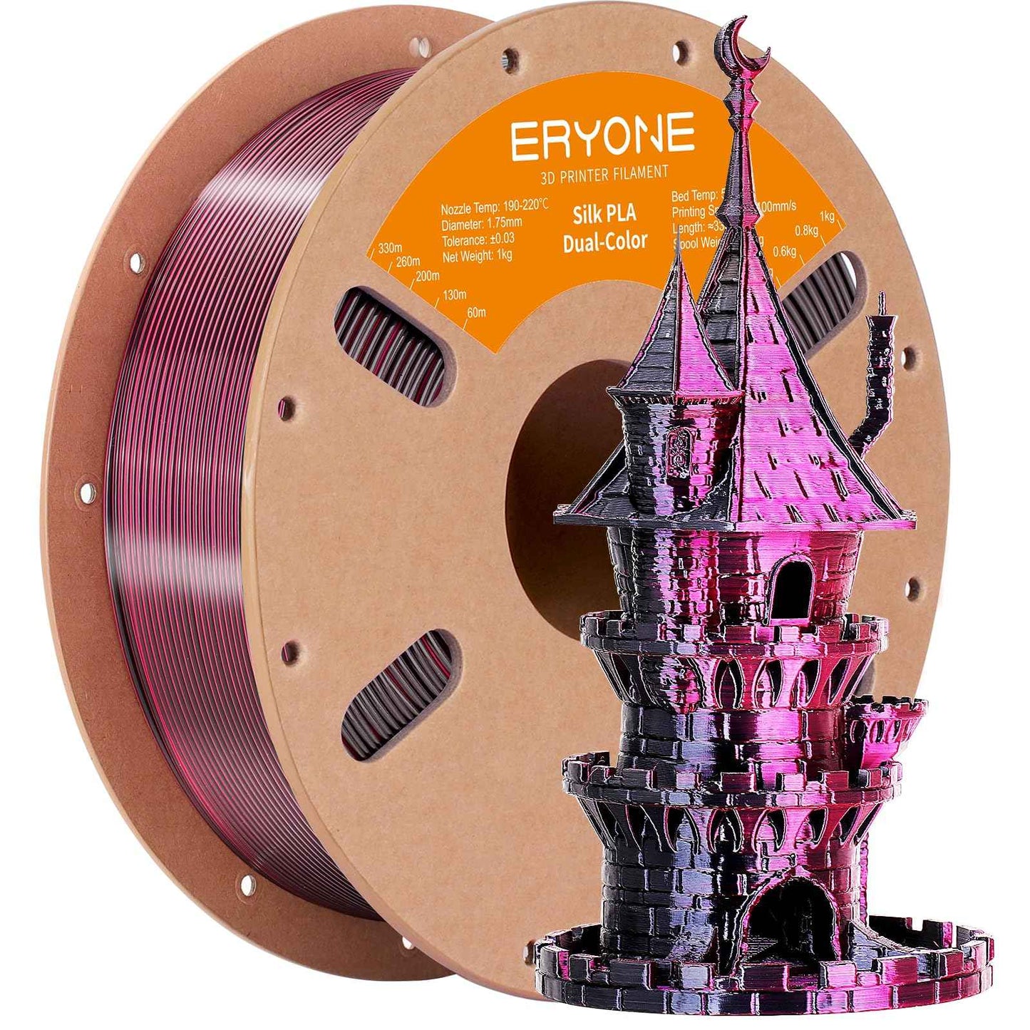 ERYONE Silk Color PLA Filament 3D Printer 1.75mm +/- 0.03mm, Filament PLA Cardboard Spool