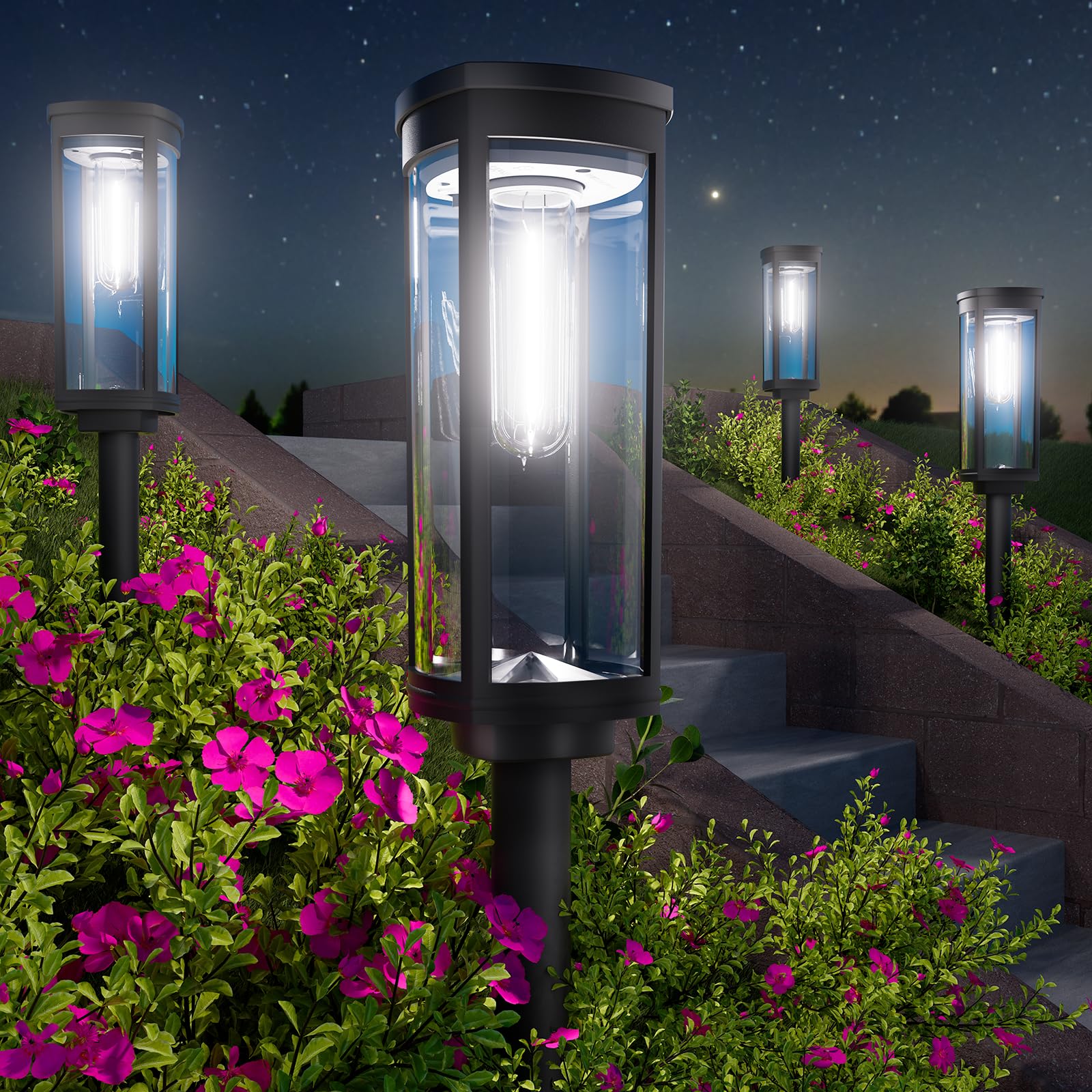 BITPOTT Solar Pathway Lights Waterproof, Solar Garden Decorative Landscape Lights for Walkway Driveway Lawn Patio Side Walk Yard Decor