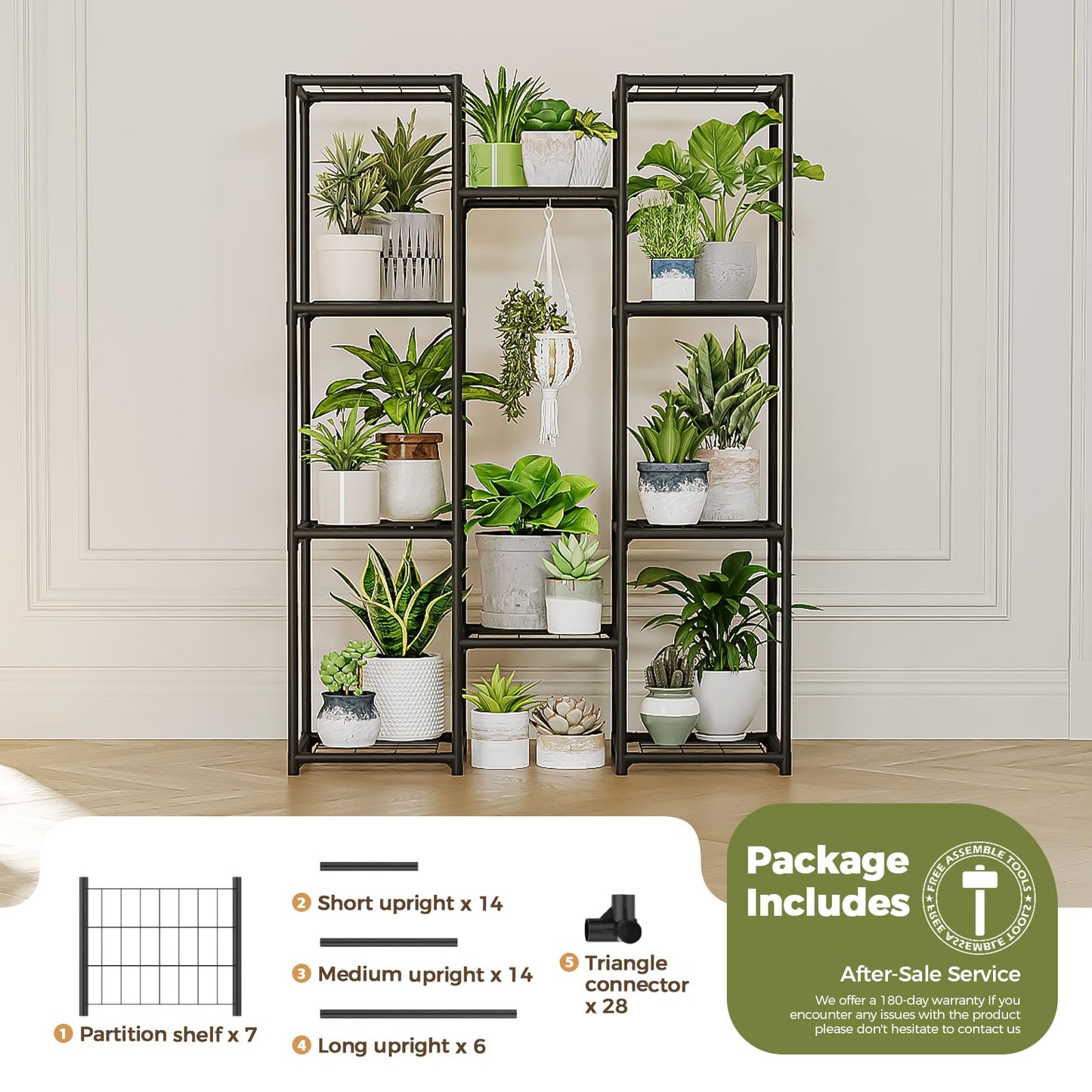 Bamworld Wood Plant Stand - Indoor/Outdoor Hanging Shelf for Multiple Plants, Tall Large Holder for Living Room, Patio, Balcony, Garden 02Futi