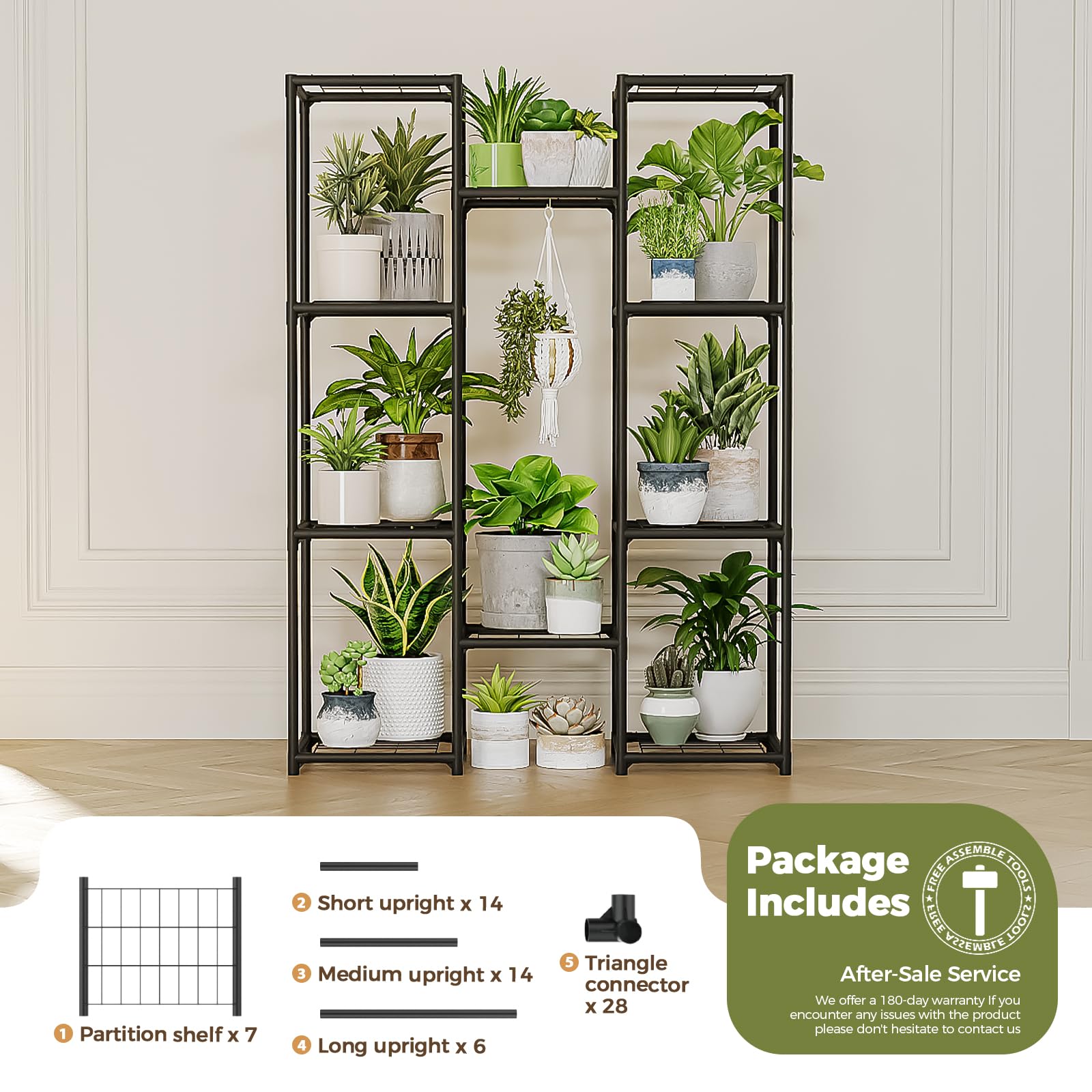 Bamworld Wood Plant Stand - Indoor/Outdoor Hanging Shelf for Multiple Plants, Tall Large Holder for Living Room, Patio, Balcony, Garden 02Futi