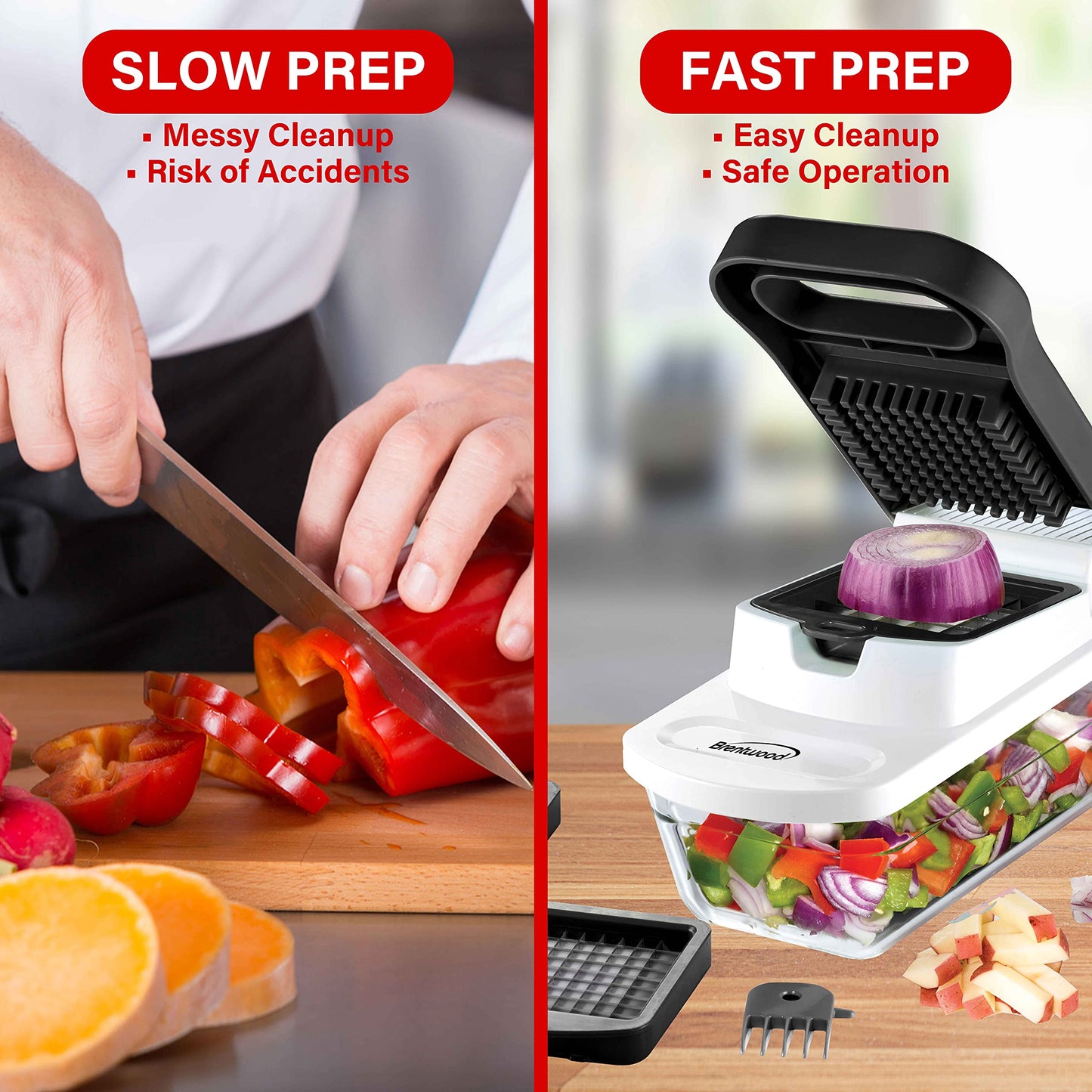 Brentwood Food Chopper and Vegetable Dicer with Storage Container and Stainless Steel Blades