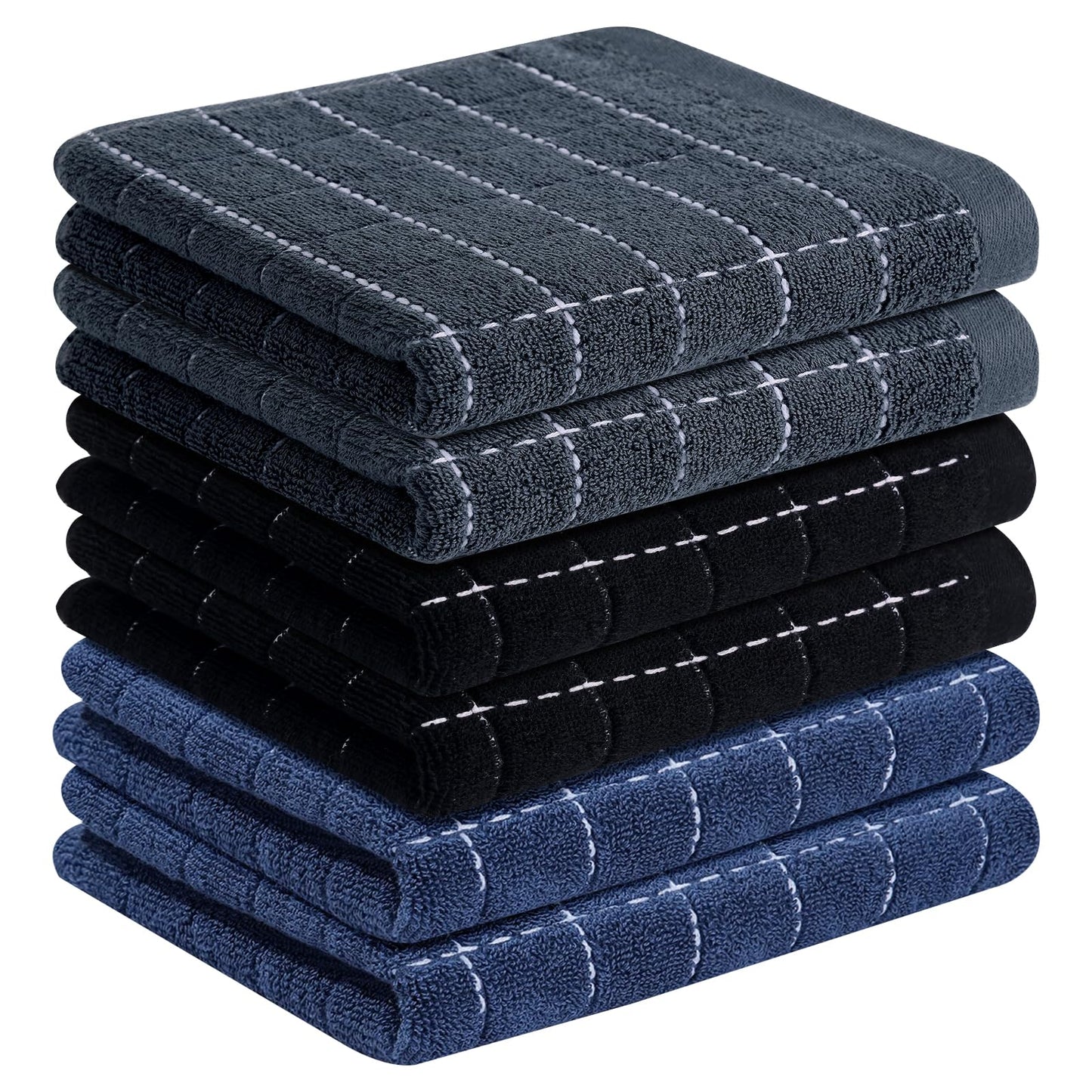 Homaxy 100% Cotton Terrycloth Check Design Dish Cloths & Dish Towels, Soft and Absorbent, Perfect for Kitchen Drying and Washing