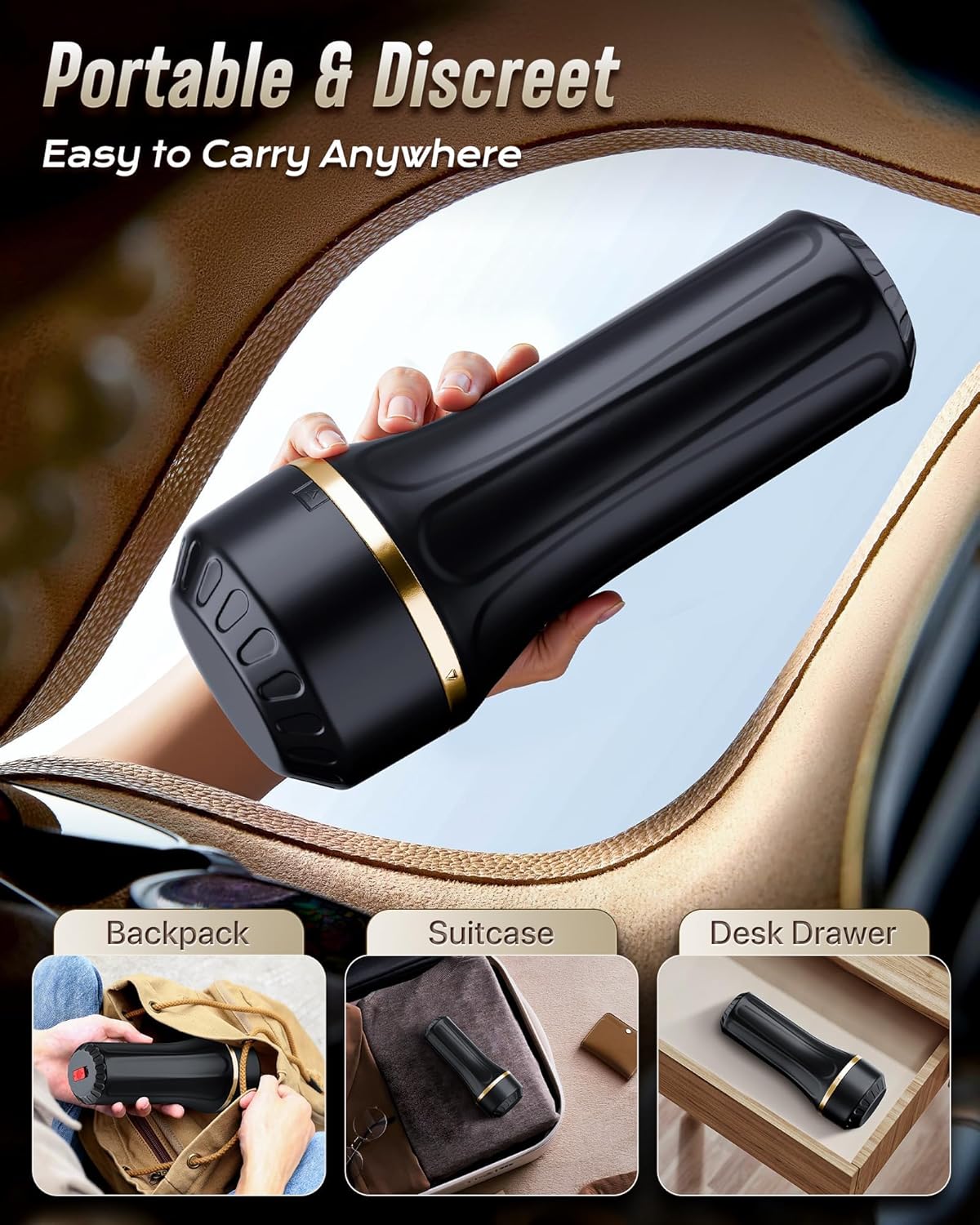EINSEO Male Masturbator with Dual Sleeves - 7.5in Pocket Pussy & Mouth Textured Soft Fleshy TPE Channel Sex Toys for Men, Adjustable Suction Male Manual Stroker, Penis Training Enema Toy, Sex Machine