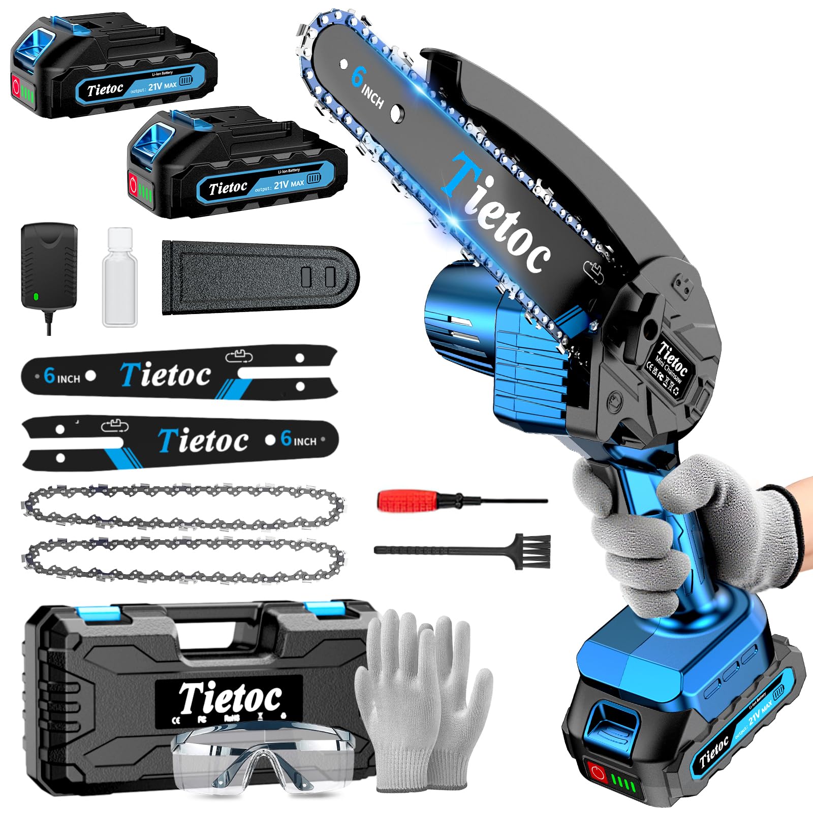 Mini Chainsaw Cordless, 8 Inch & 6 Inch Portable Electric Chainsaw,Battery Powered Handheld Power Chain Saw with 2 Batteries and Auto Oil