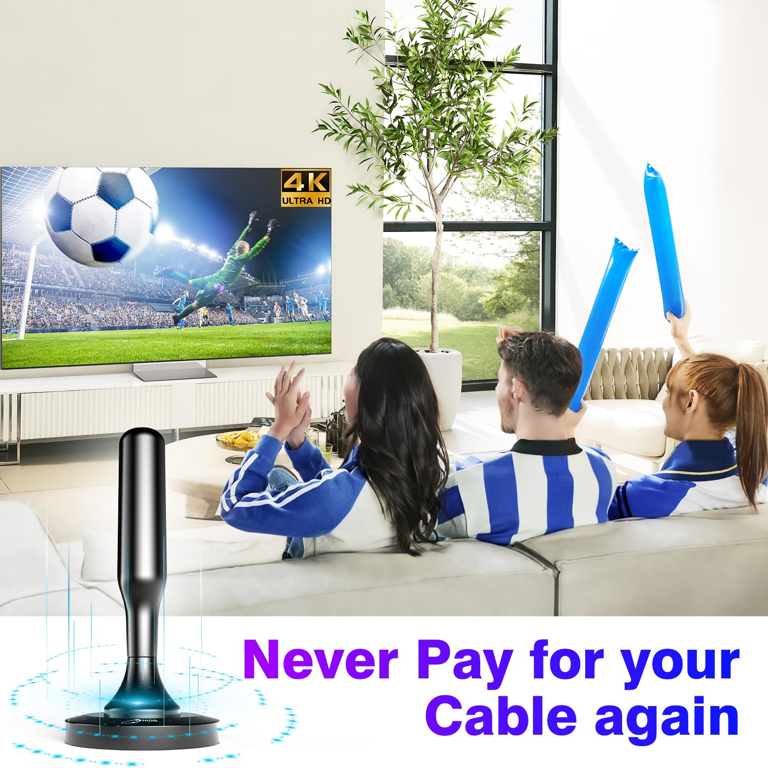 HIDB TV Antenna for Smart TV Indoor, Strong Magnetic Base Indoor TV Antenna for Easy Installation
