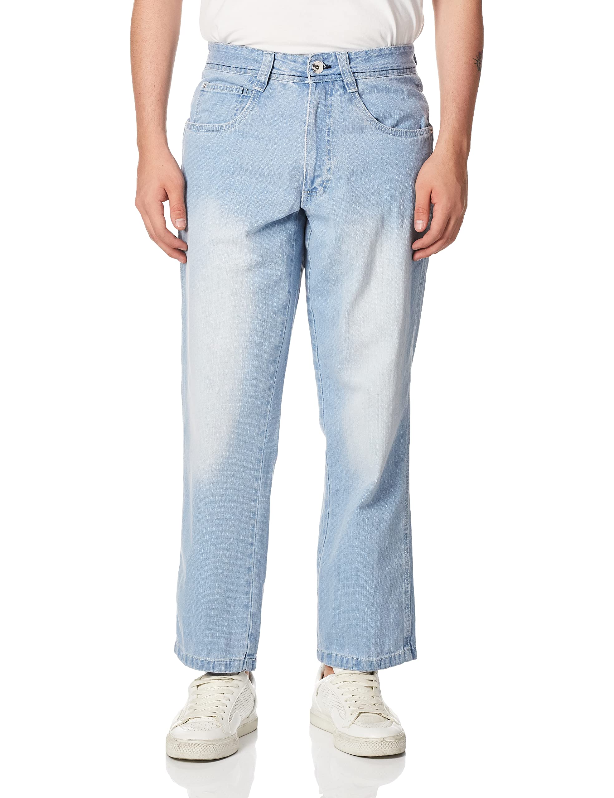 Southpole Mens Mid Rise Stretchable Straight Relaxed Fit Cross Hatch Denim Pants