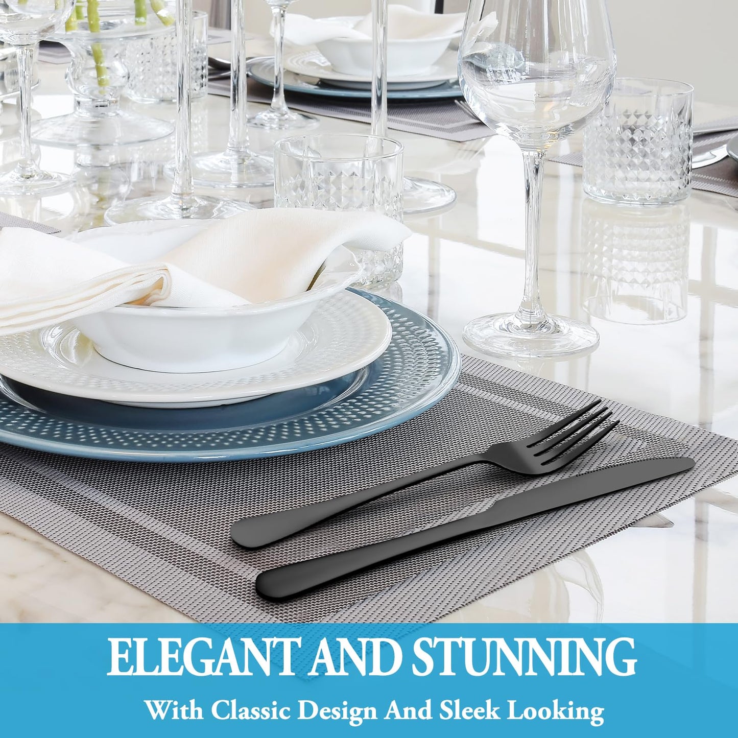 24 Pc Silverware Set with Steak Knives, Stainless Steel Flatware, Mirror Polished Cutlery, Dishwasher Safe