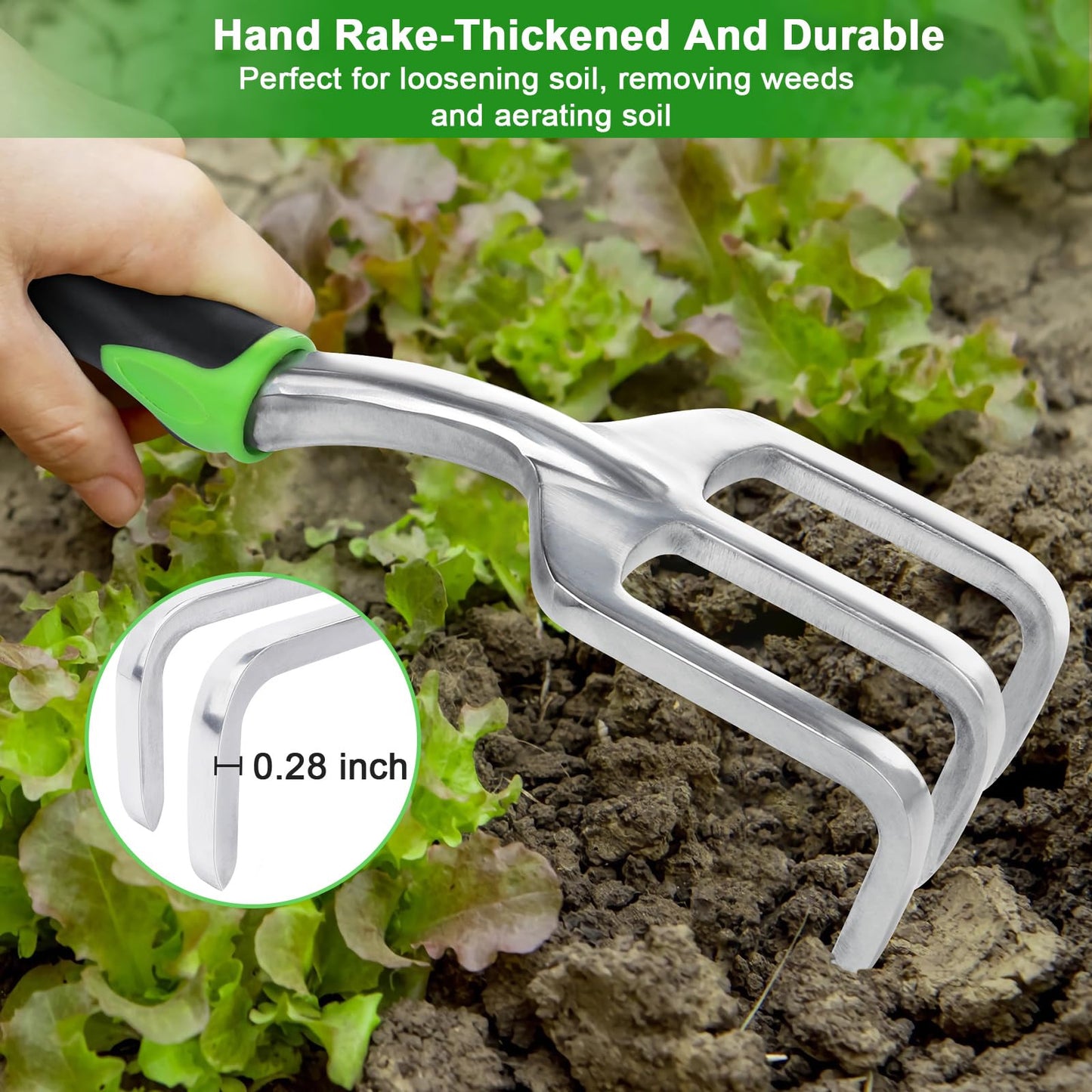 Garden Tools Set, 3 Pack Heavy Duty Gardening Tools Set Include Garden Shovel, Transplant Trowel and Hand Rake