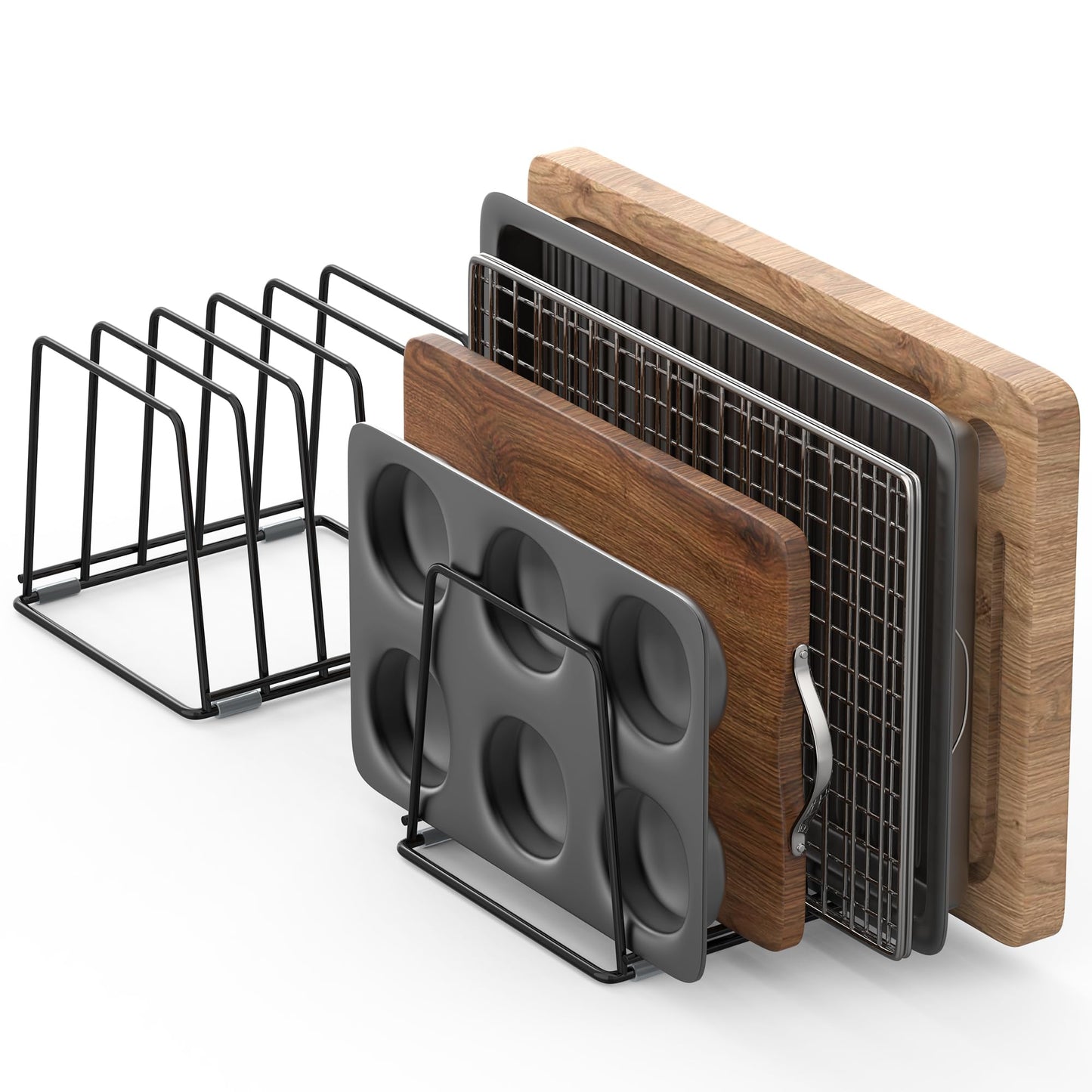 LAEMYFYRE Cutting Board Organizer Kitchen Organizer Rack for Cutting Board, Bakeware, and Cookie Sheet, 5-Slot Heavy-Duty Steel Cookware Holder,Rust-Resistant with Anti-Slip Feet