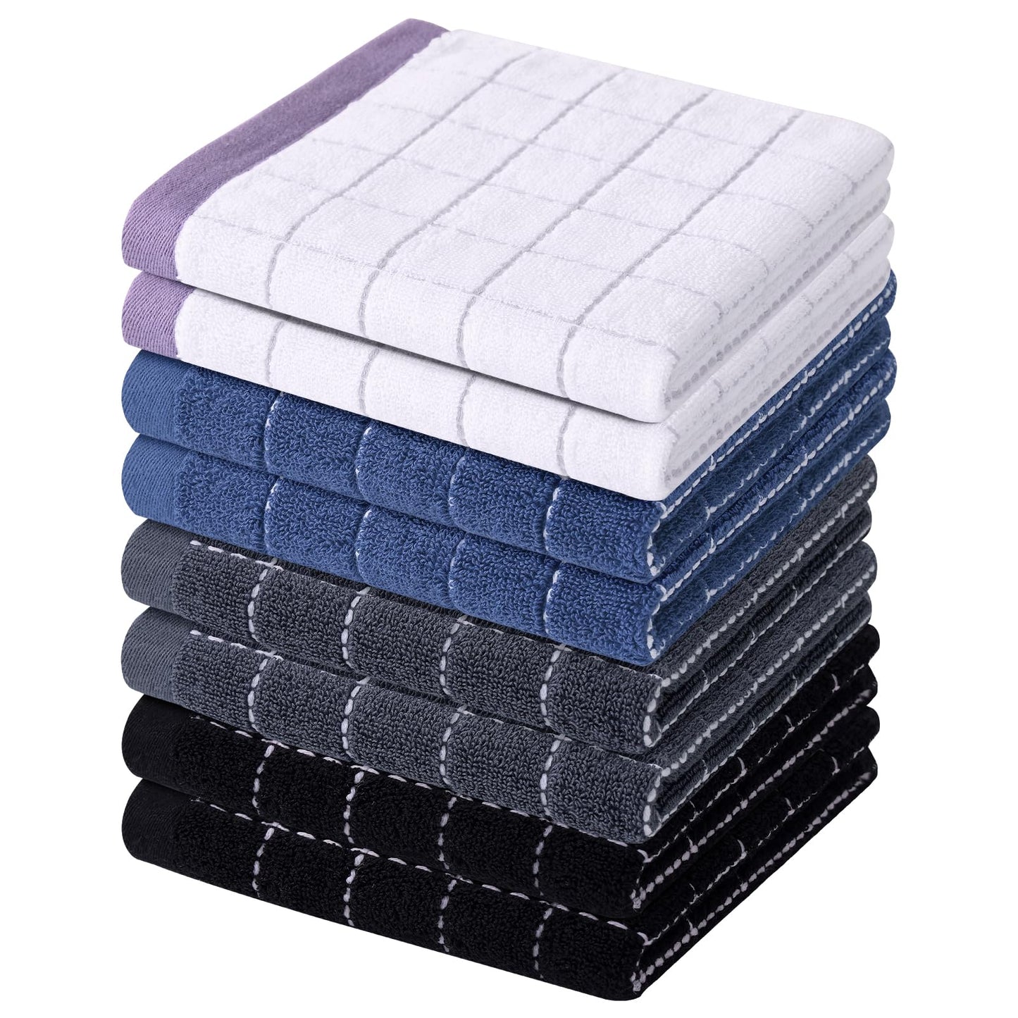 Homaxy 100% Cotton Terrycloth Check Design Dish Cloths & Dish Towels, Soft and Absorbent, Perfect for Kitchen Drying and Washing