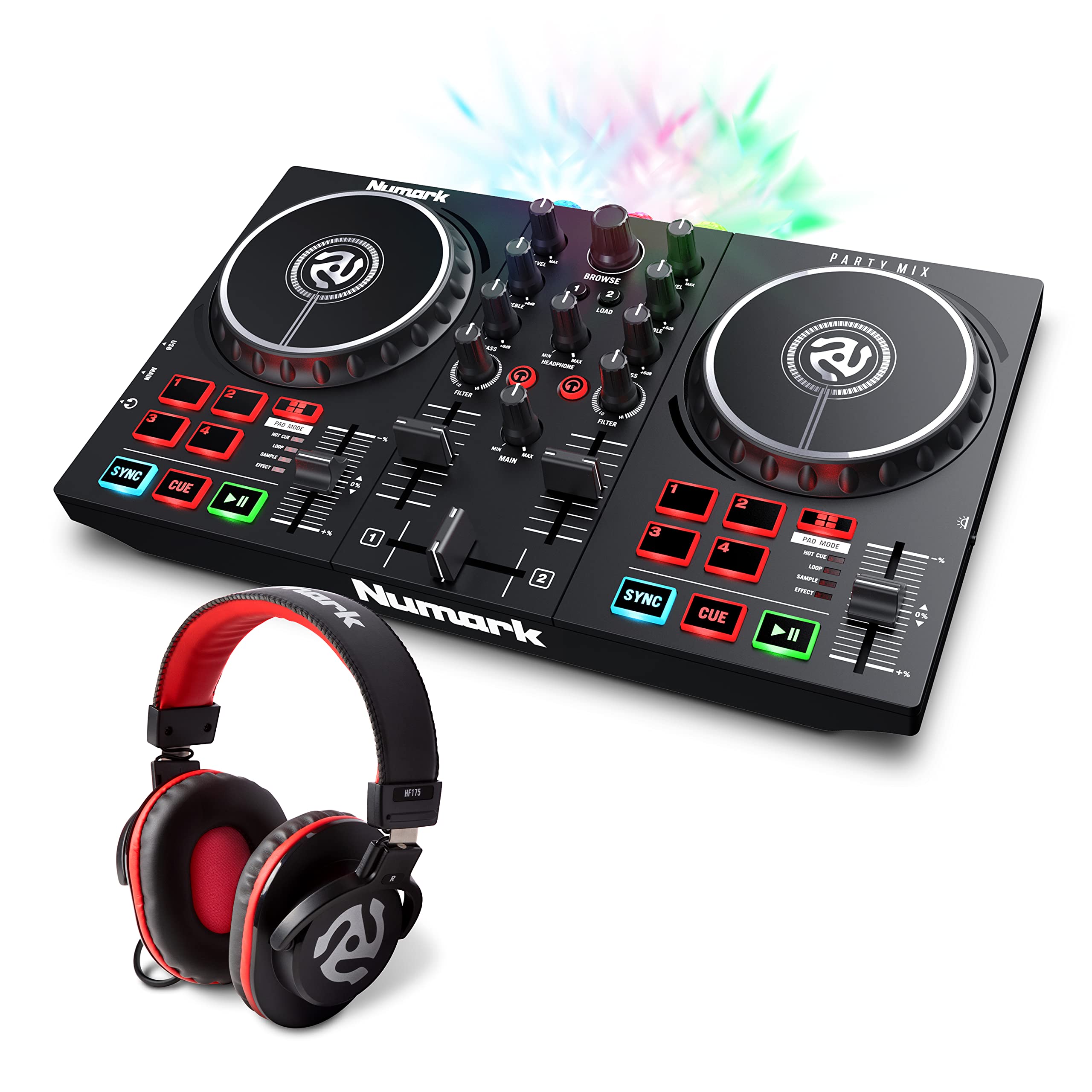 Numark Party Mix II DJ Controller with Lights, 2 Decks, Mixer, Audio Interface and Serato Lite