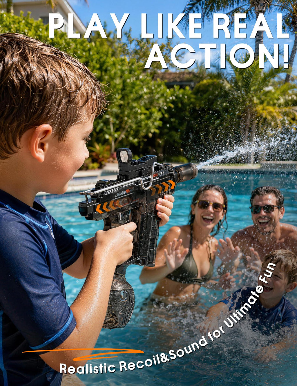 Electric Water Gun for Adults Kids,Realistic SMG,Rechargeable,Automatic Squirt Watergun,Pool Party Outdoor Toy,Summer Battle Game,Long Range,2026 Super Powerful LED Blaster Electric Water Guns