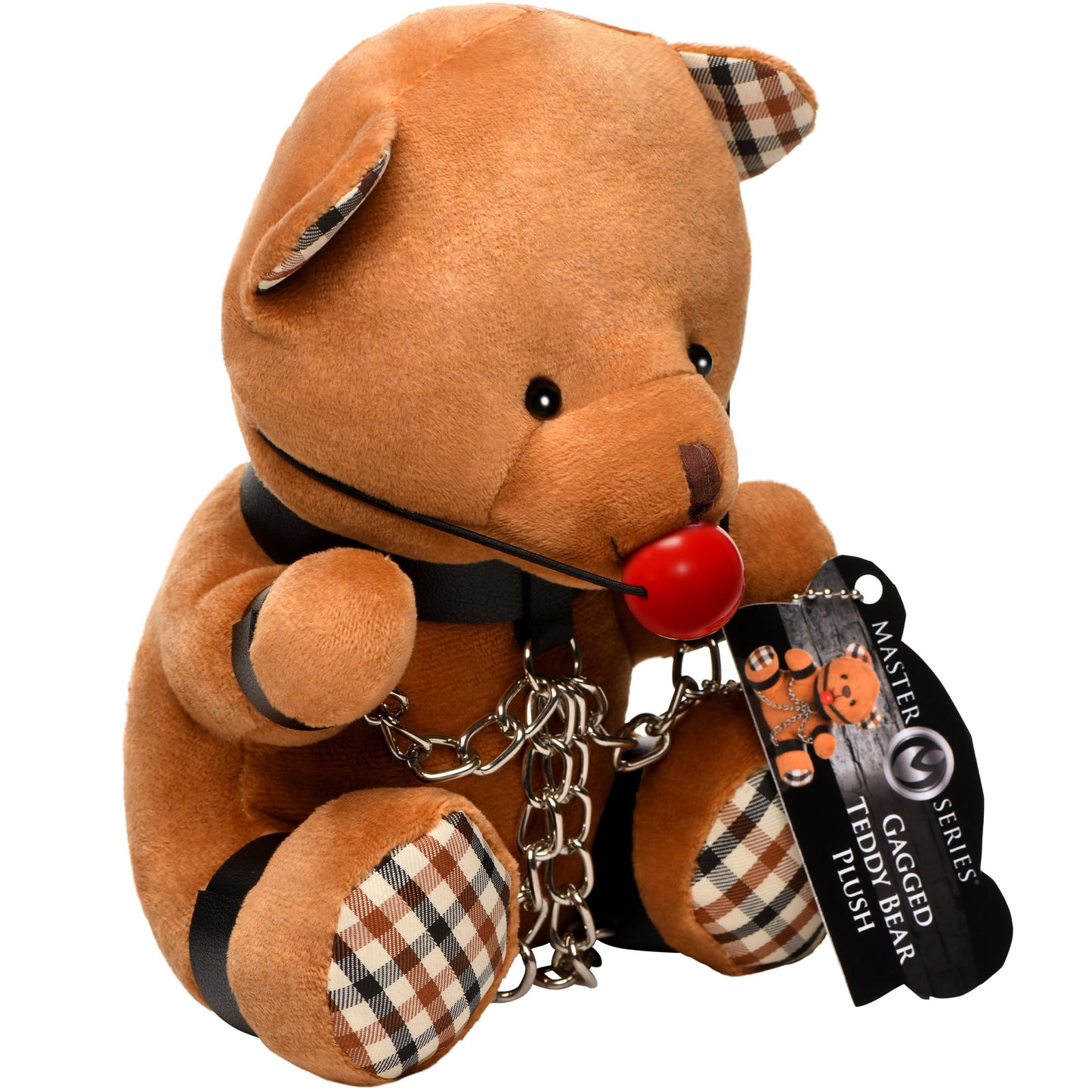 MASTER SERIES Gagged Bondage Bear for Men, Women & Couples. Soft, BDSM Themed Teddy Bear Stuffed Animal Medium. Cute and Sexy Gift. 1 Piece, Beige and Black.