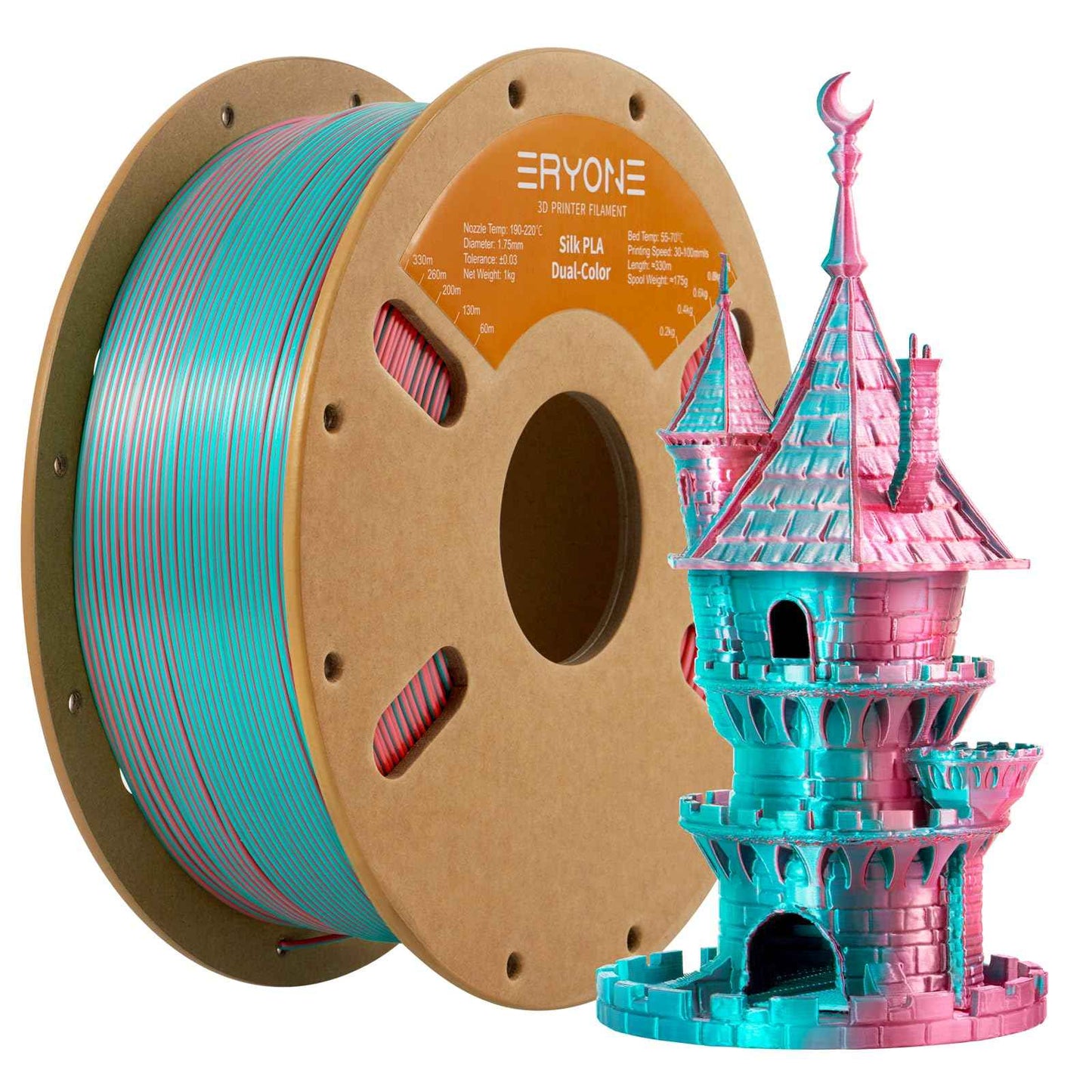 ERYONE Silk Color PLA Filament 3D Printer 1.75mm +/- 0.03mm, Filament PLA Cardboard Spool