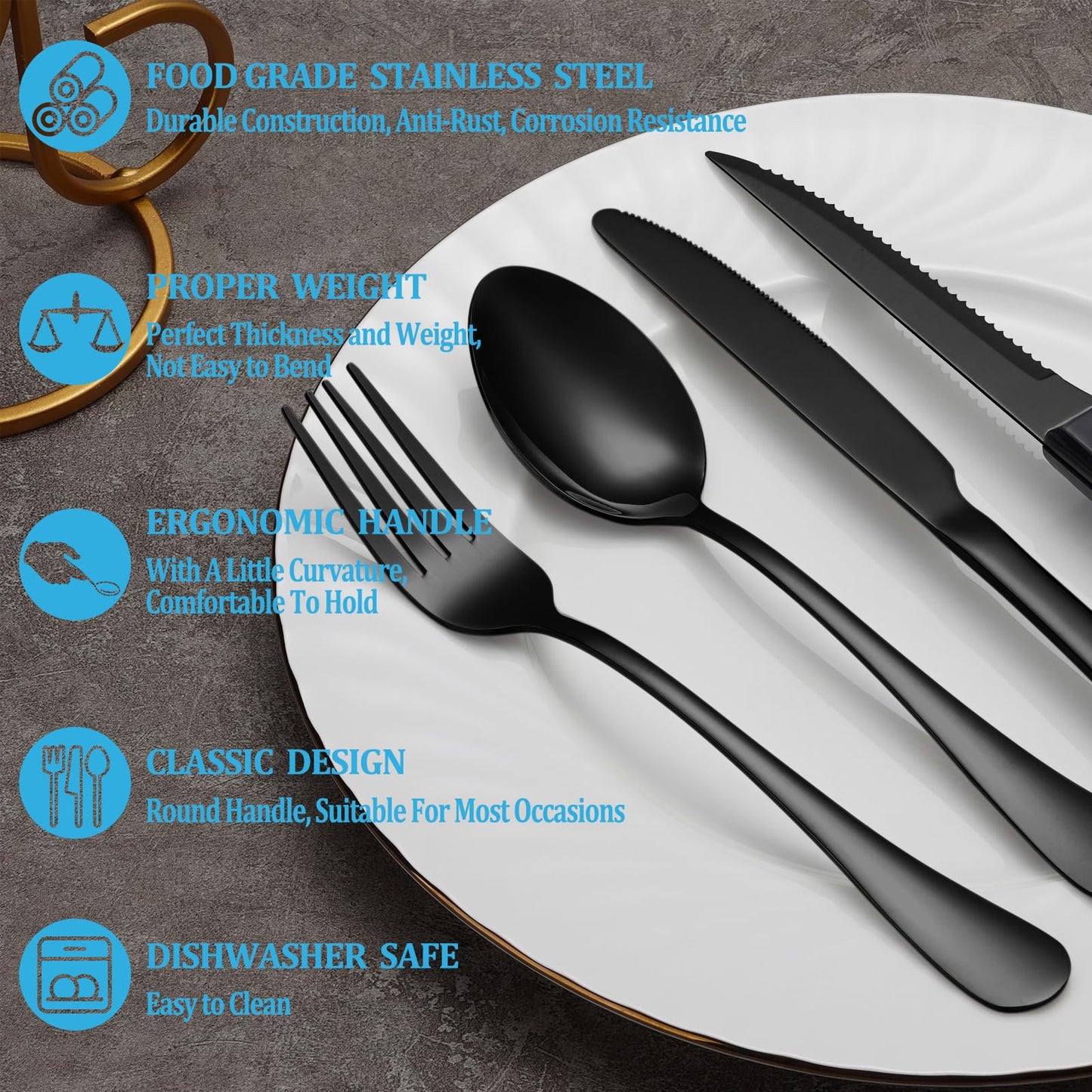 24 Pc Silverware Set with Steak Knives, Stainless Steel Flatware, Mirror Polished Cutlery, Dishwasher Safe