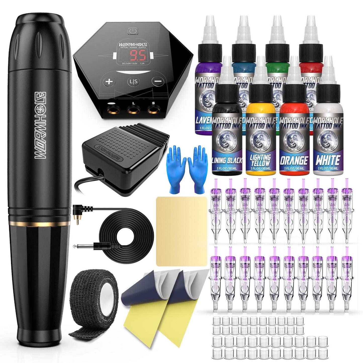 Tattoo Kit, Wormhole Tattoo Gun Kit Tattoo Pen Kit Cartridge Tattoo Machine Kit for Beginners Rotary Tattoo Machine Pen Kit Tattoo Pen Type Machine Kit Professional Complete Tattoo Kit Tattoo Supplies