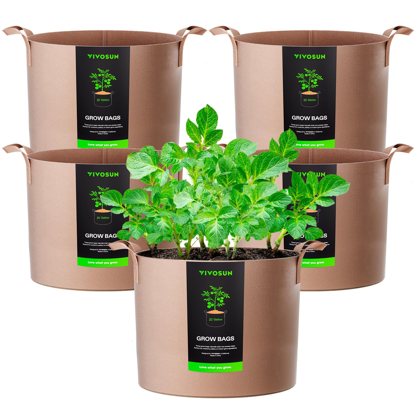 VIVOSUN 5-Pack Grow Bags Heavy Duty Thickened Nonwoven Fabric Pots with Handles