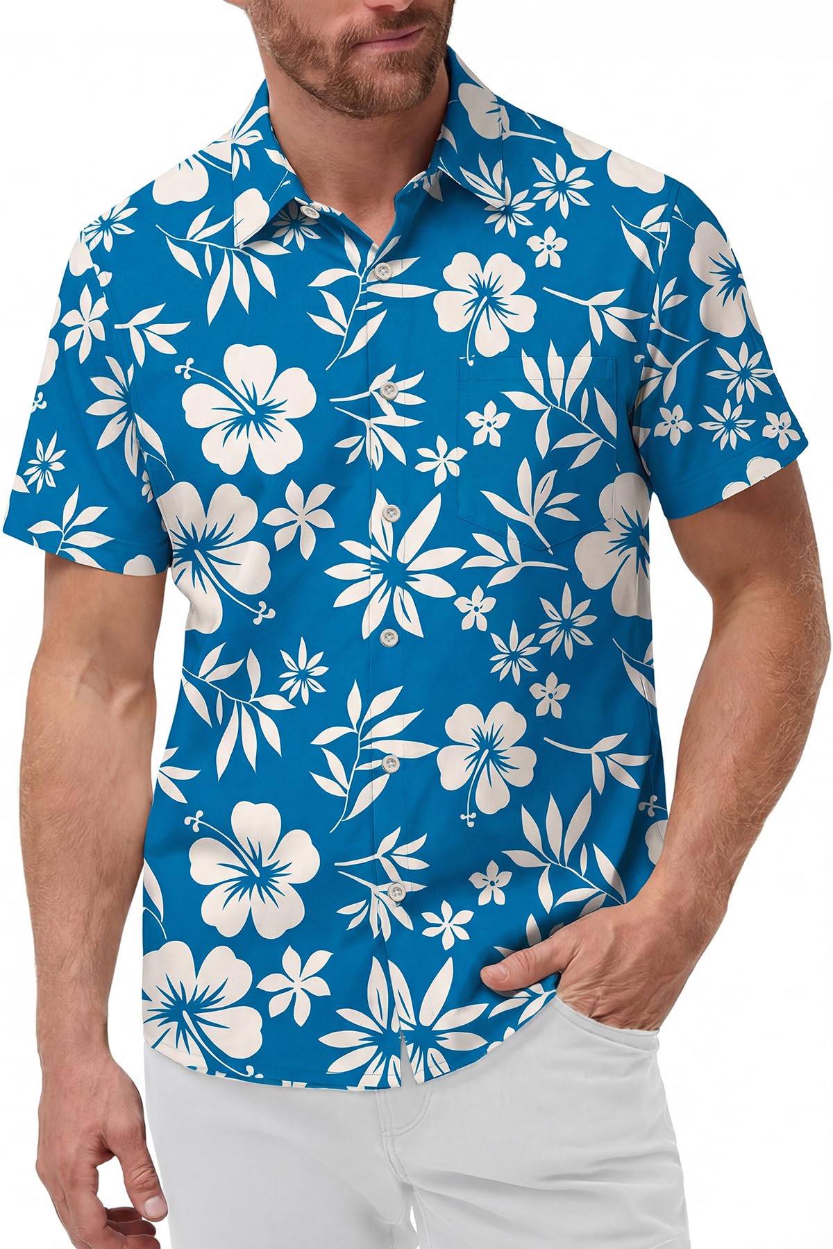 KYKU Mens Hawaiian Shirts Short Sleeve Button Down Summer Vacation Beach Shirts, Pleated Back, with Pocket