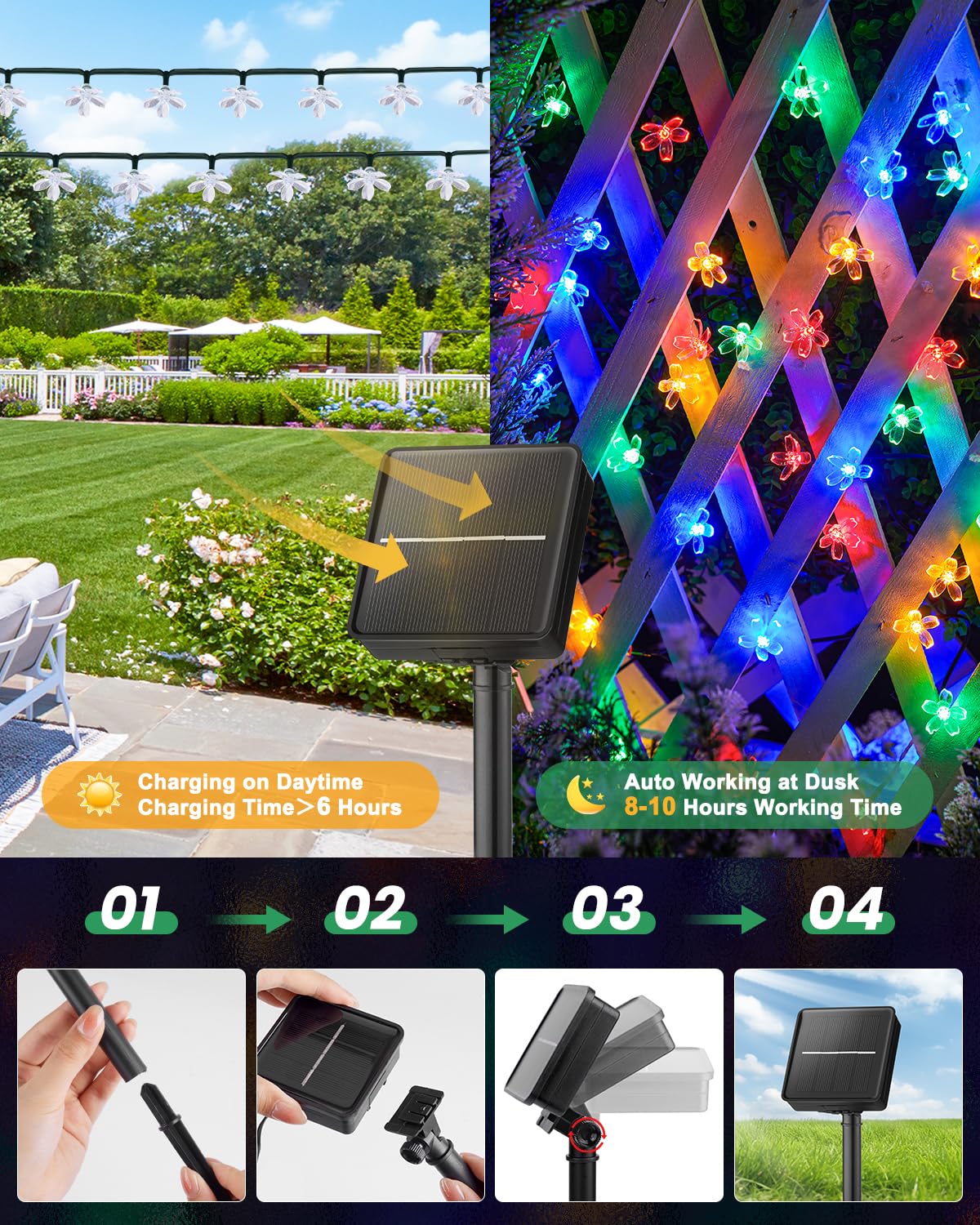 Brightown 60 LED Flower Solar String Lights Outdoor Waterproof Fairy Lights for Garden Yard Fence Patio Party Christmas Tree Wedding