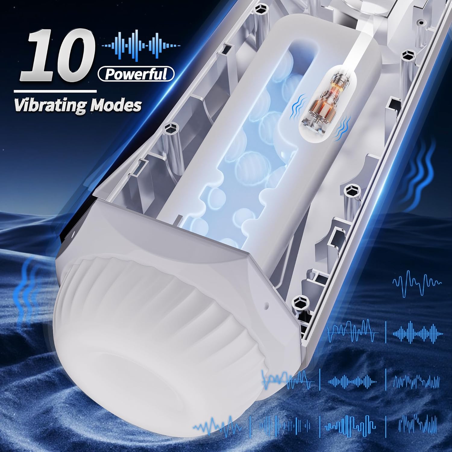 KUSHOR Male Masturbator 10 Vibration 3 Suction Modes Silver