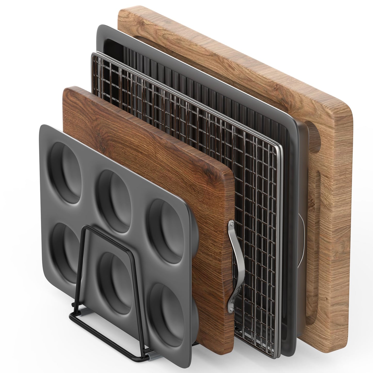 LAEMYFYRE Cutting Board Organizer Kitchen Organizer Rack for Cutting Board, Bakeware, and Cookie Sheet, 5-Slot Heavy-Duty Steel Cookware Holder,Rust-Resistant with Anti-Slip Feet